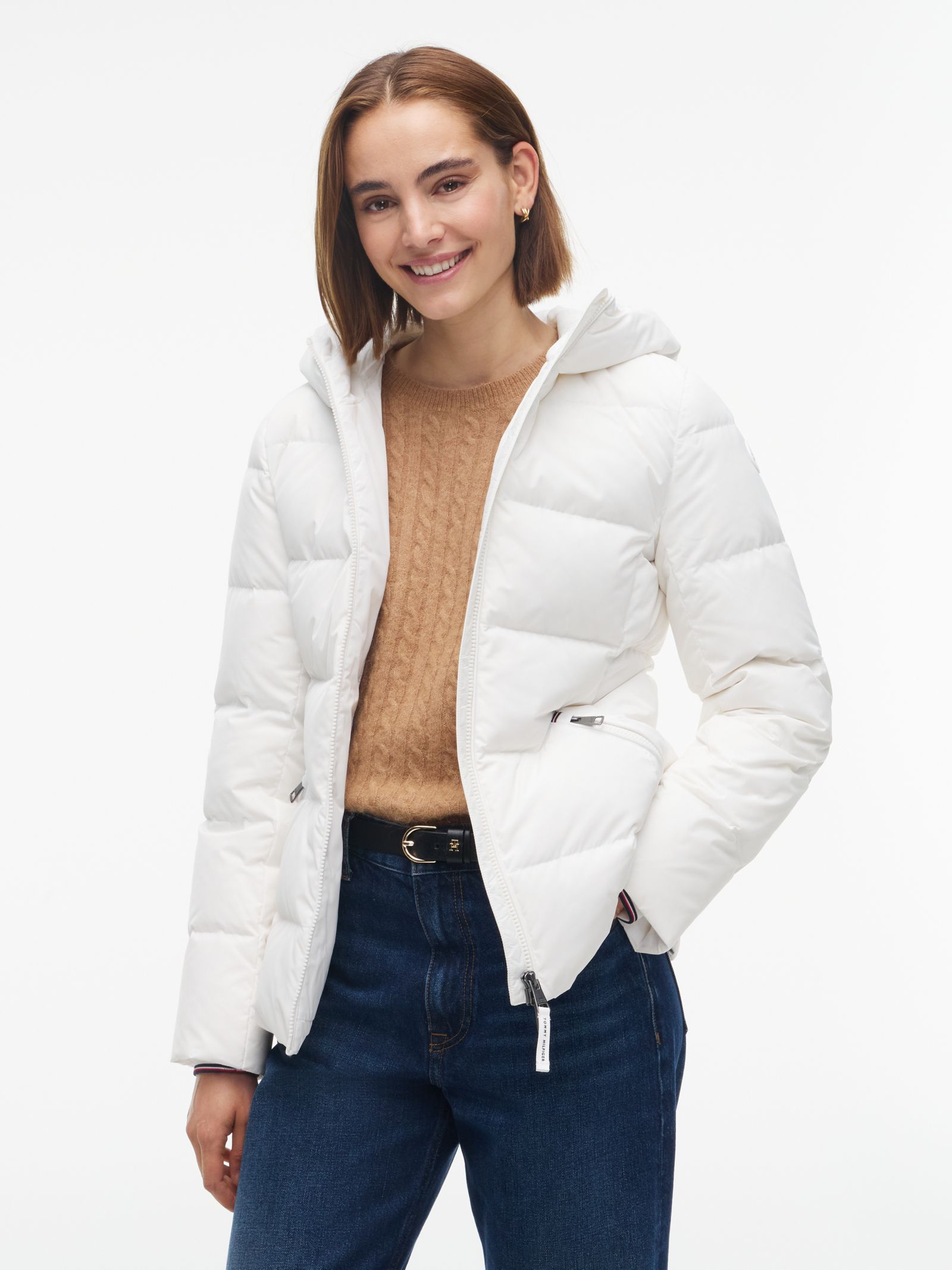 Tommy Hilfiger Slim fit donsjack met capuchon in wit