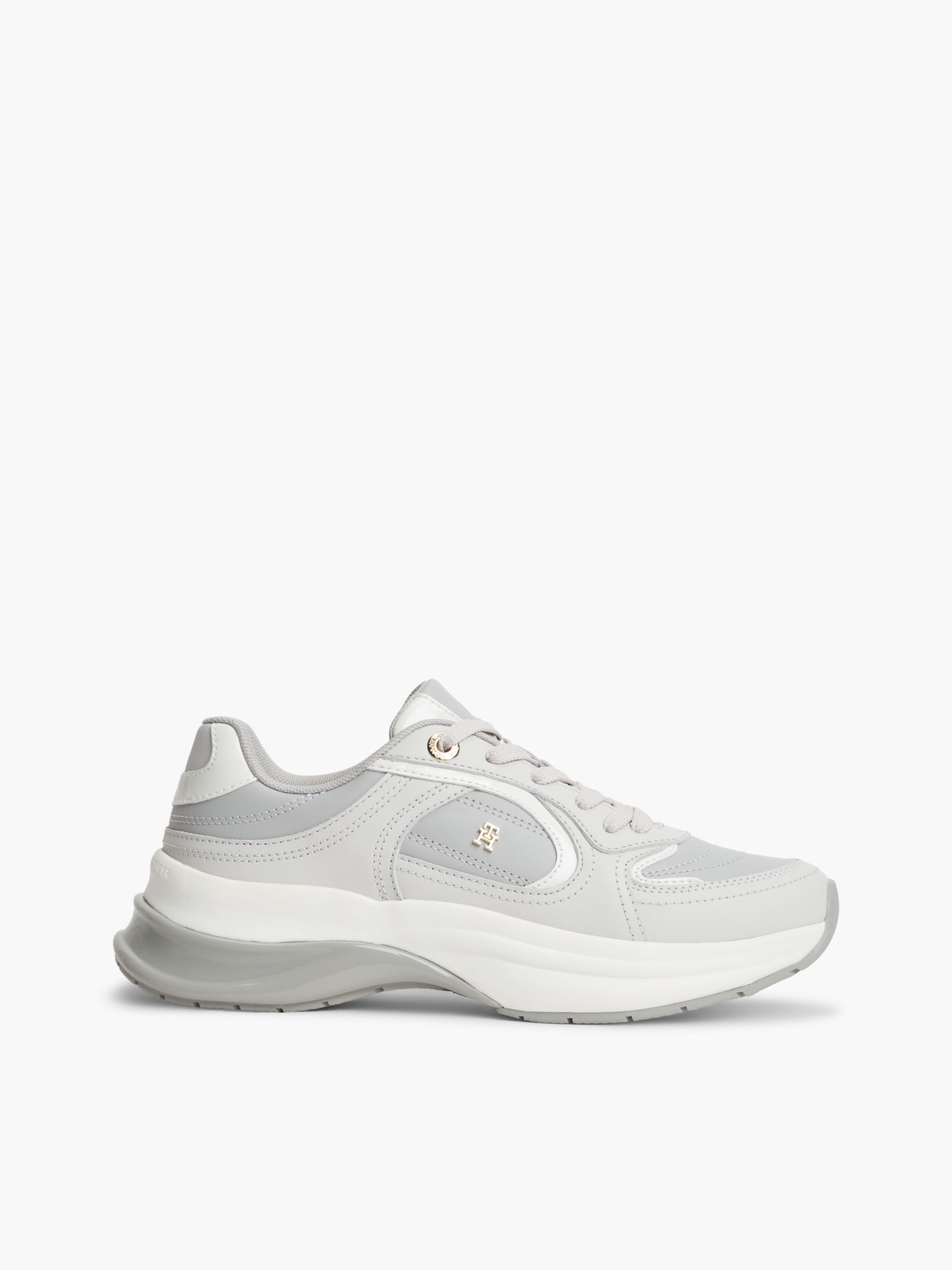 Tommy Hilfiger Chunky leren sneaker met TH Monogram in grijs