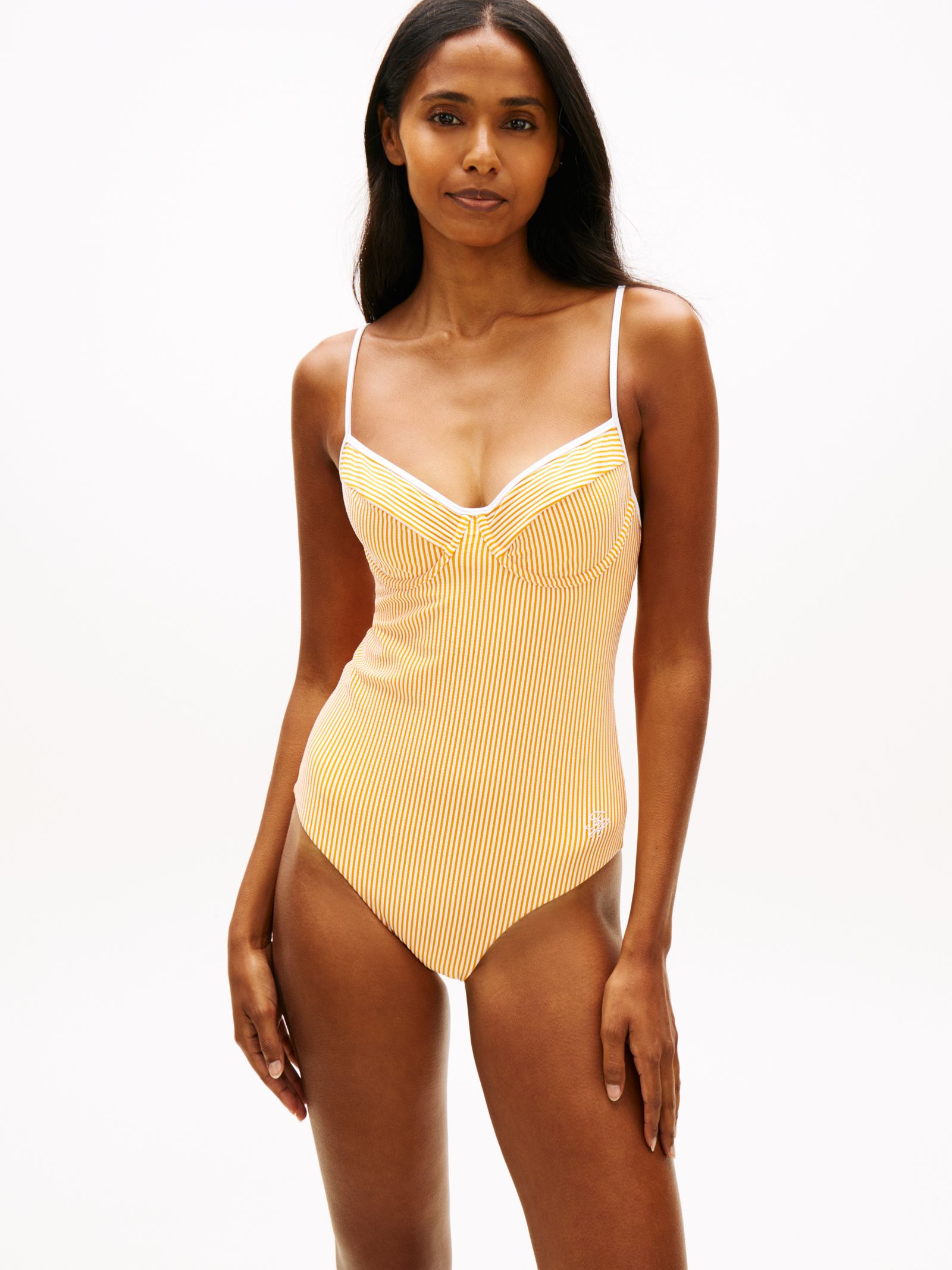 Tommy Hilfiger Essential Skinny Seersucker badpak met demi cups in geel