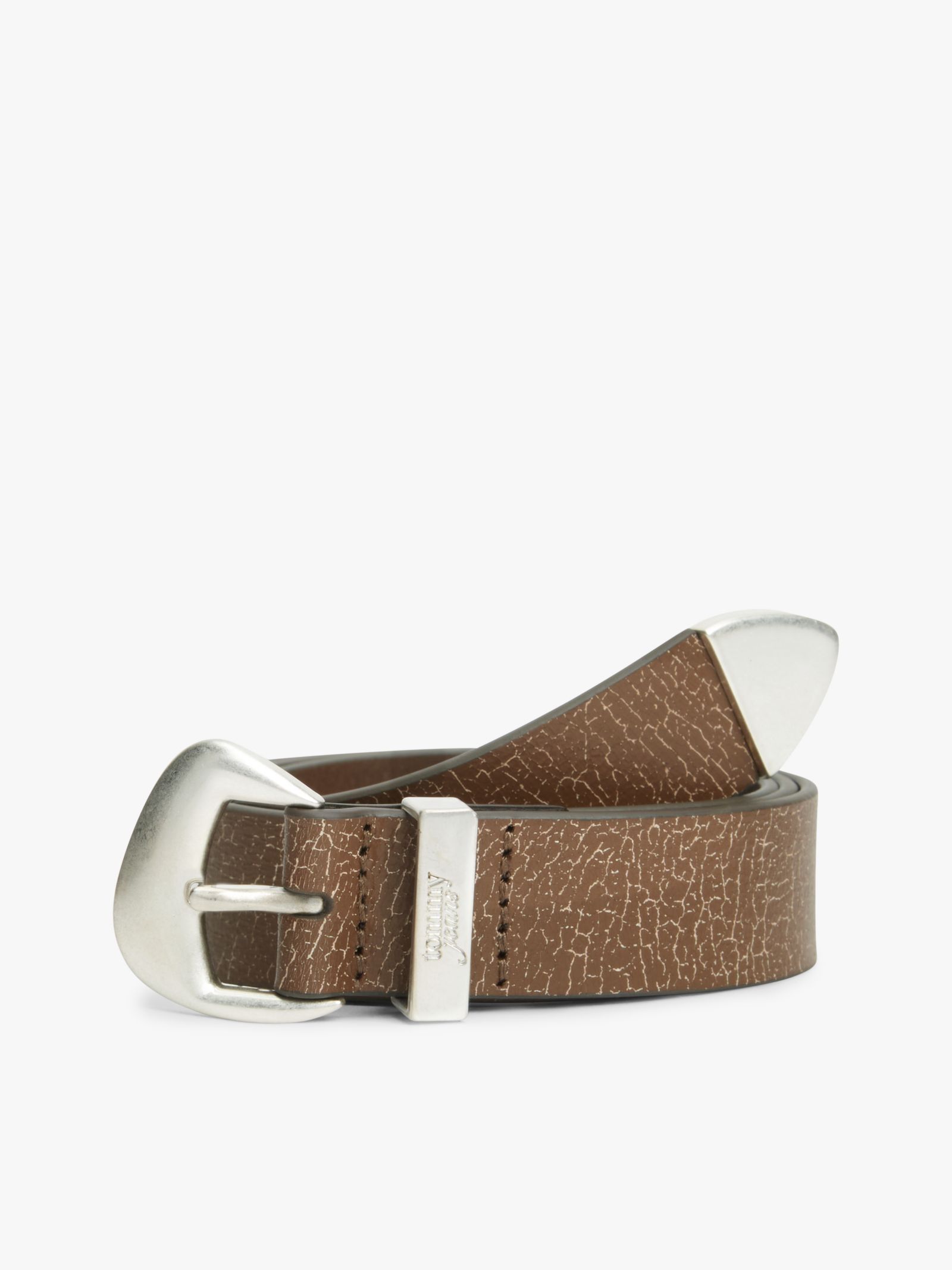 Tommy Jeans Leren riem met gebarsten finish en abstracte gesp in bruin