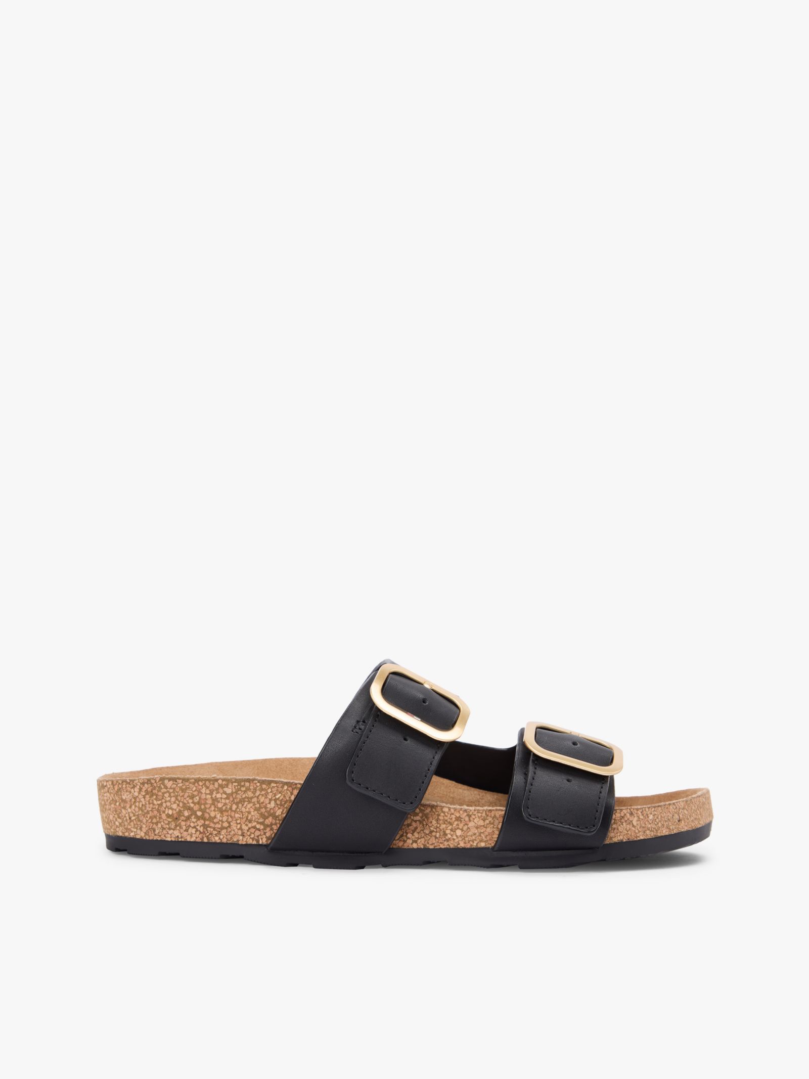Tommy Hilfiger Leren sandaal van kurk met dubbele band in zwart