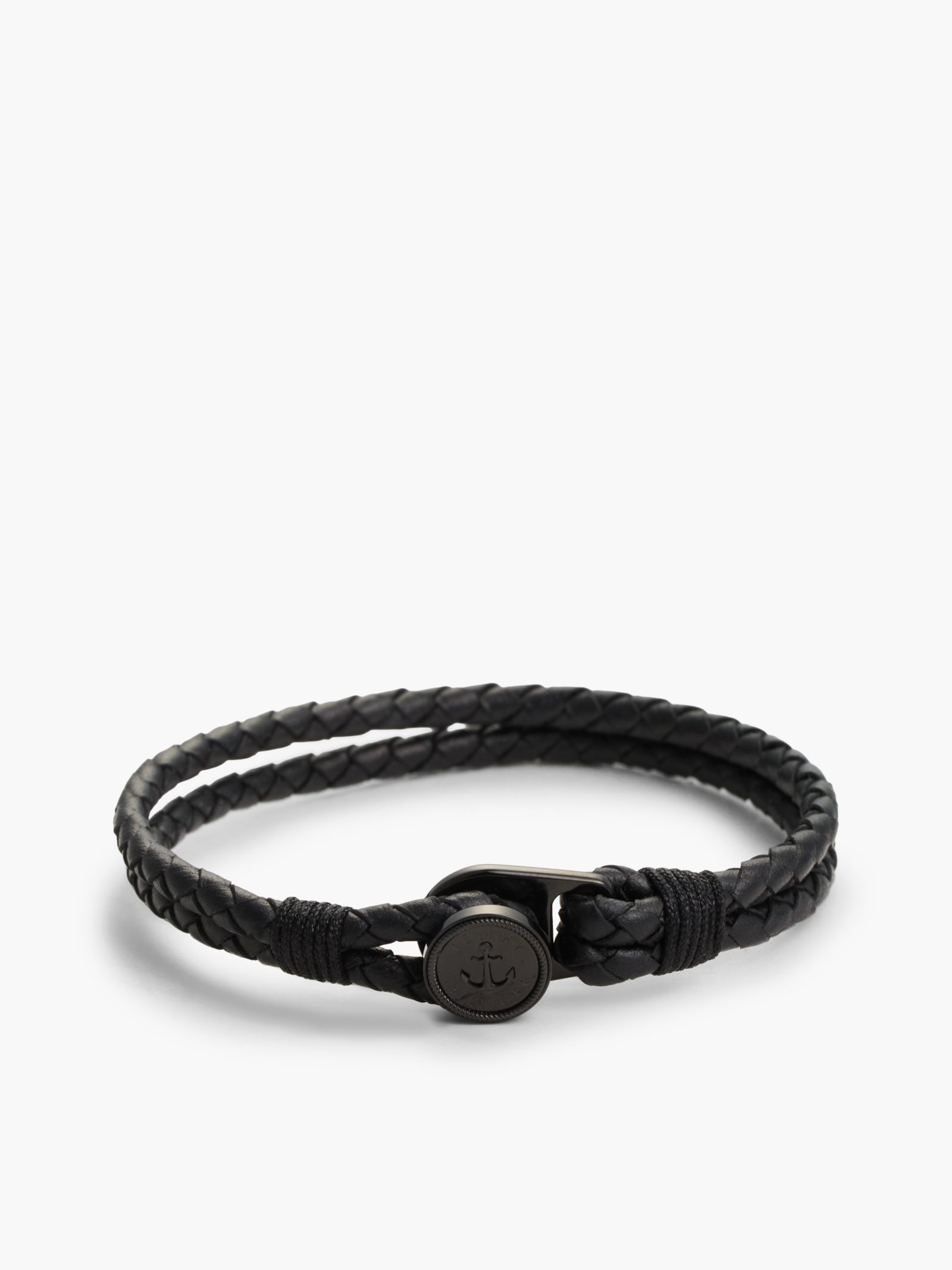 Tommy Jeans Zwarte leren armband met geïoniseerde bedel