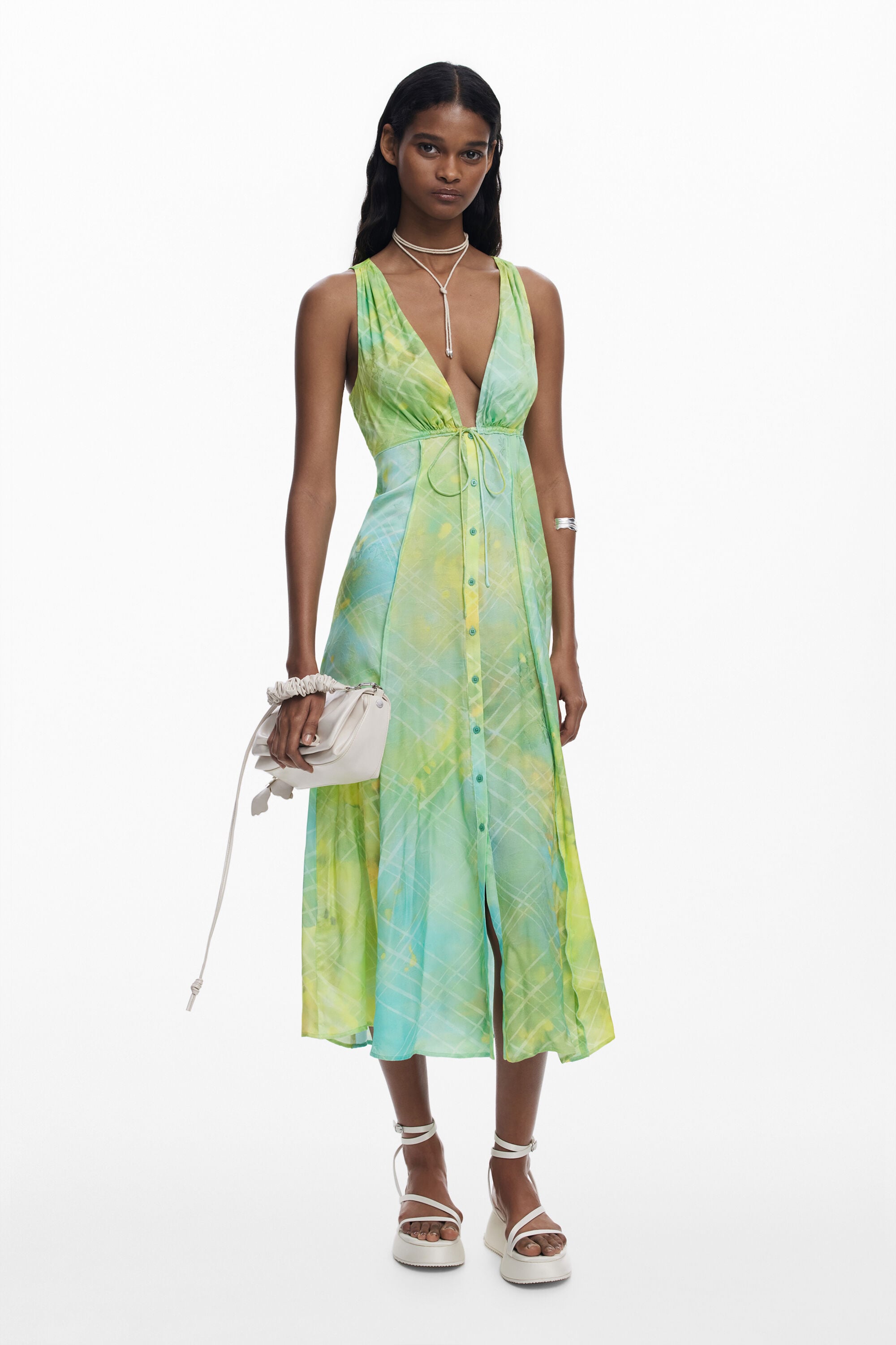 Desigual Lange jurk met knopen in multicolor