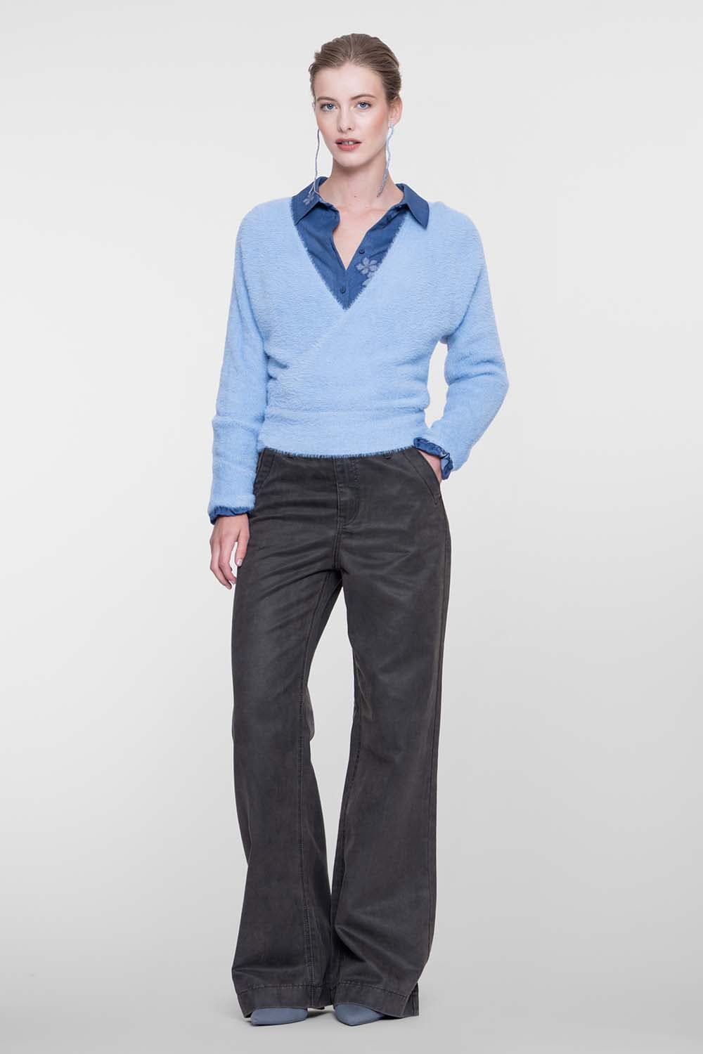 Geisha Overslagtrui Hairy Blauw dames