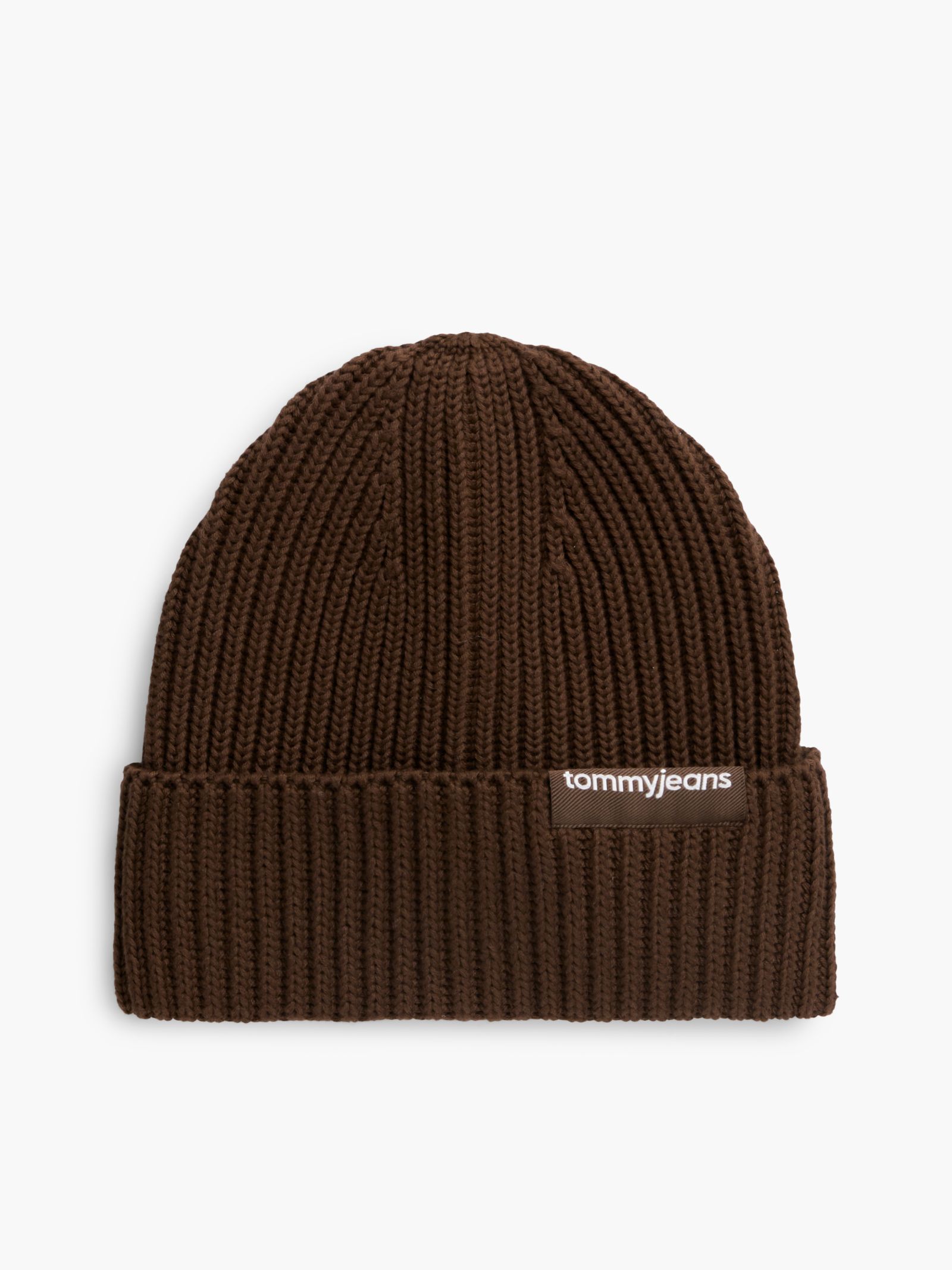 Tommy Jeans ribgebreide beanie met lineair logo in bruin