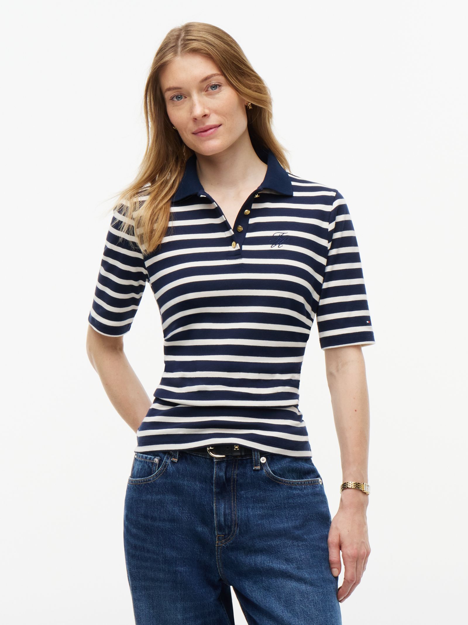Tommy Hilfiger Slim fit gerimpelde polo met goudkleurige knopen