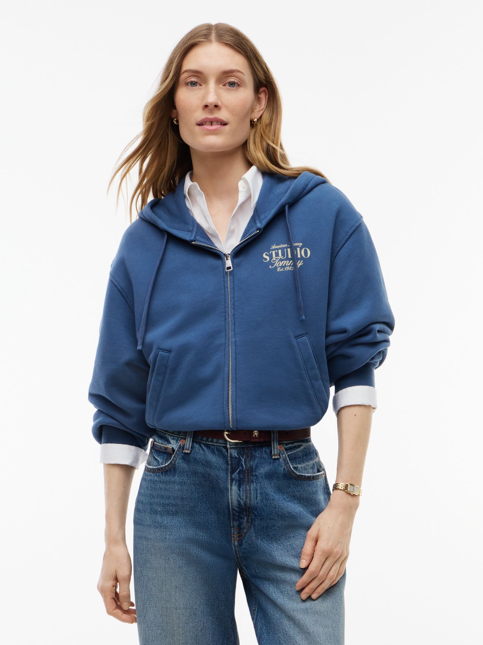 Tommy Hilfiger Oversized hoodie met logo en ritssluiting in blauw