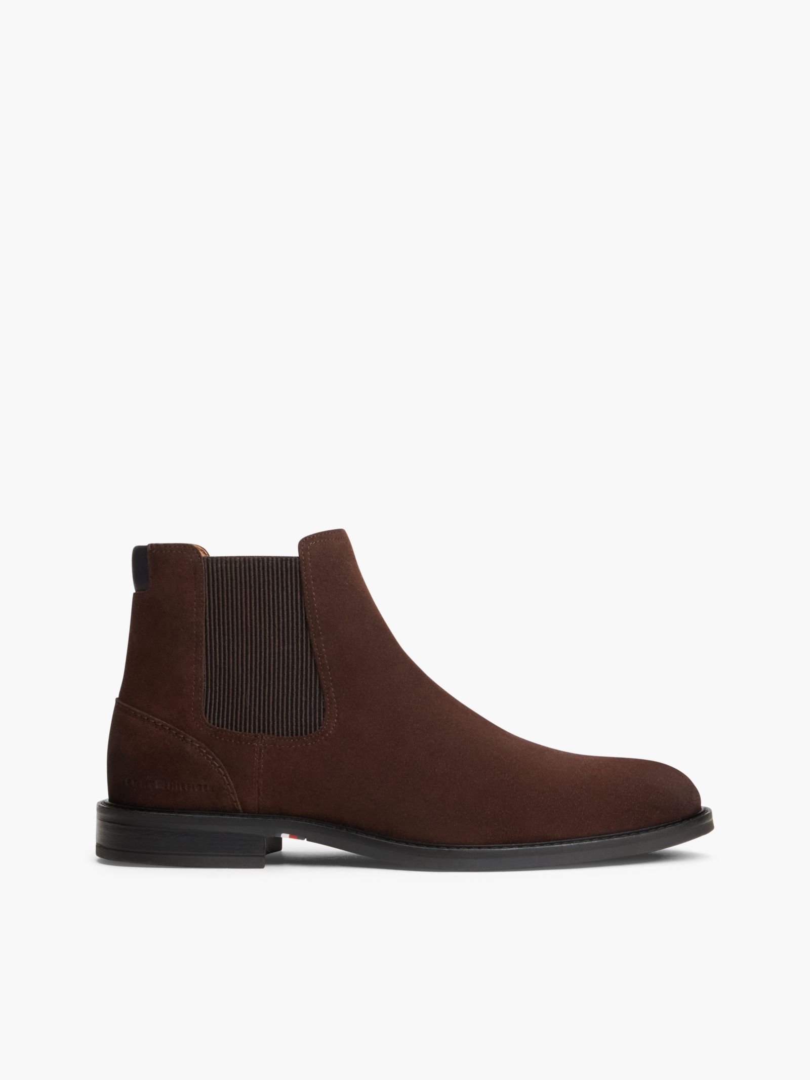 Tommy Hilfiger suède chelsea boot met rubberen vlag in bruin