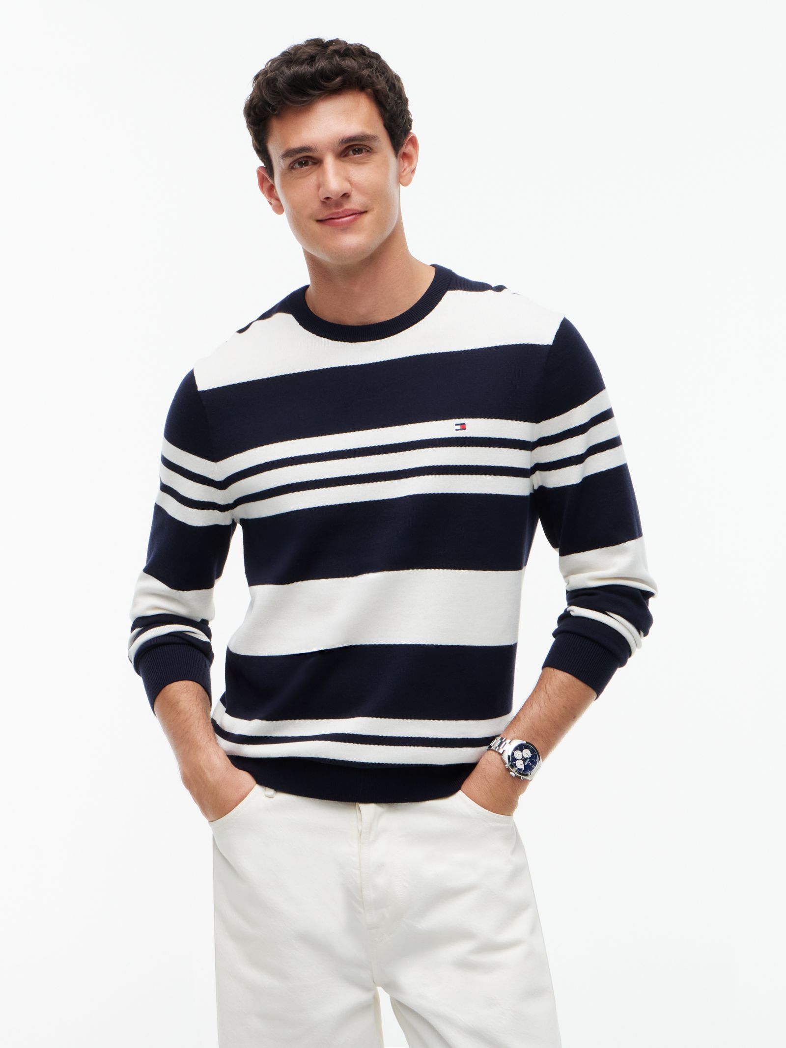 Tommy Hilfiger Trui met ronde hals en geborduurde vlag in marine