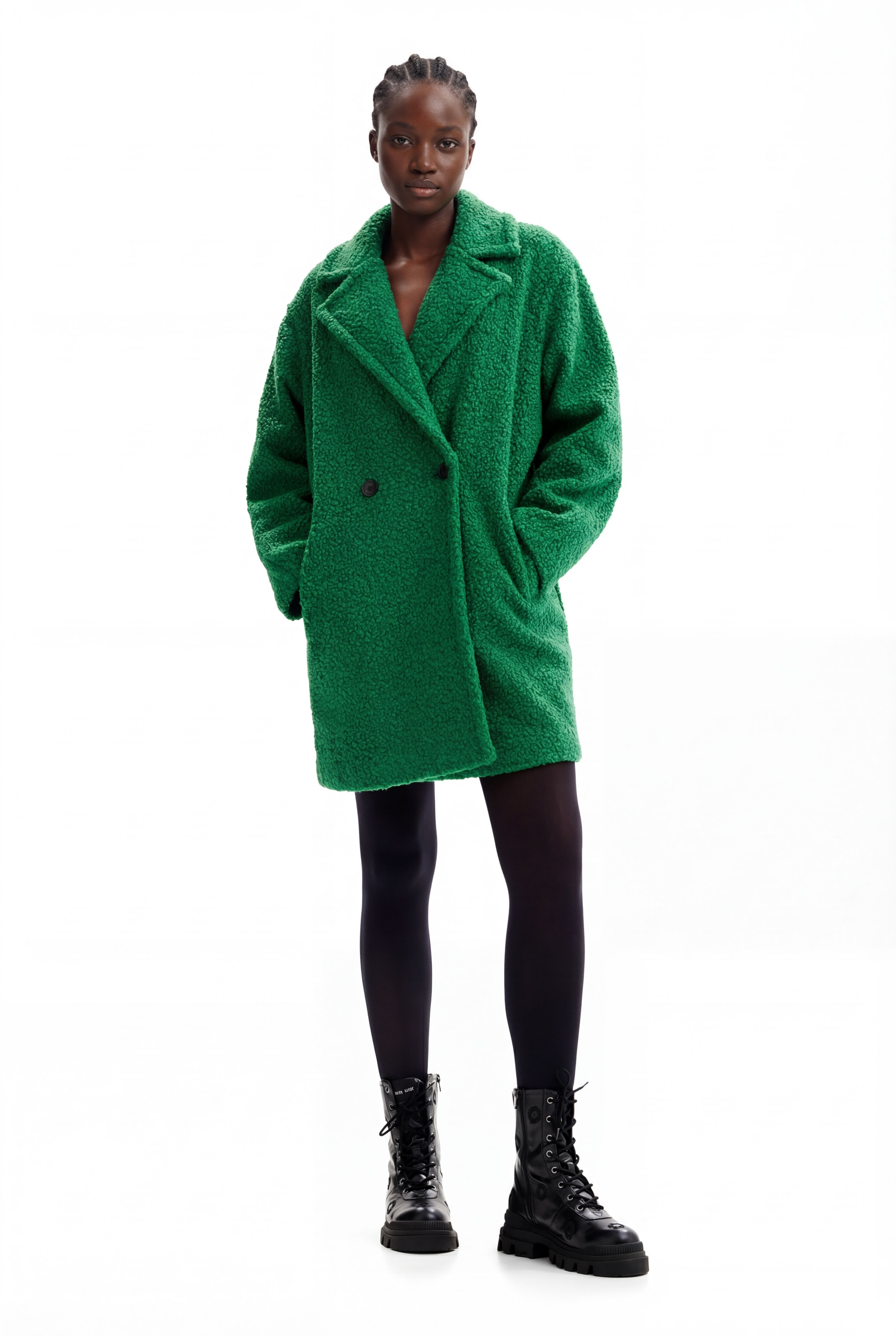 Desigual Bouclé jas met overslag in groen