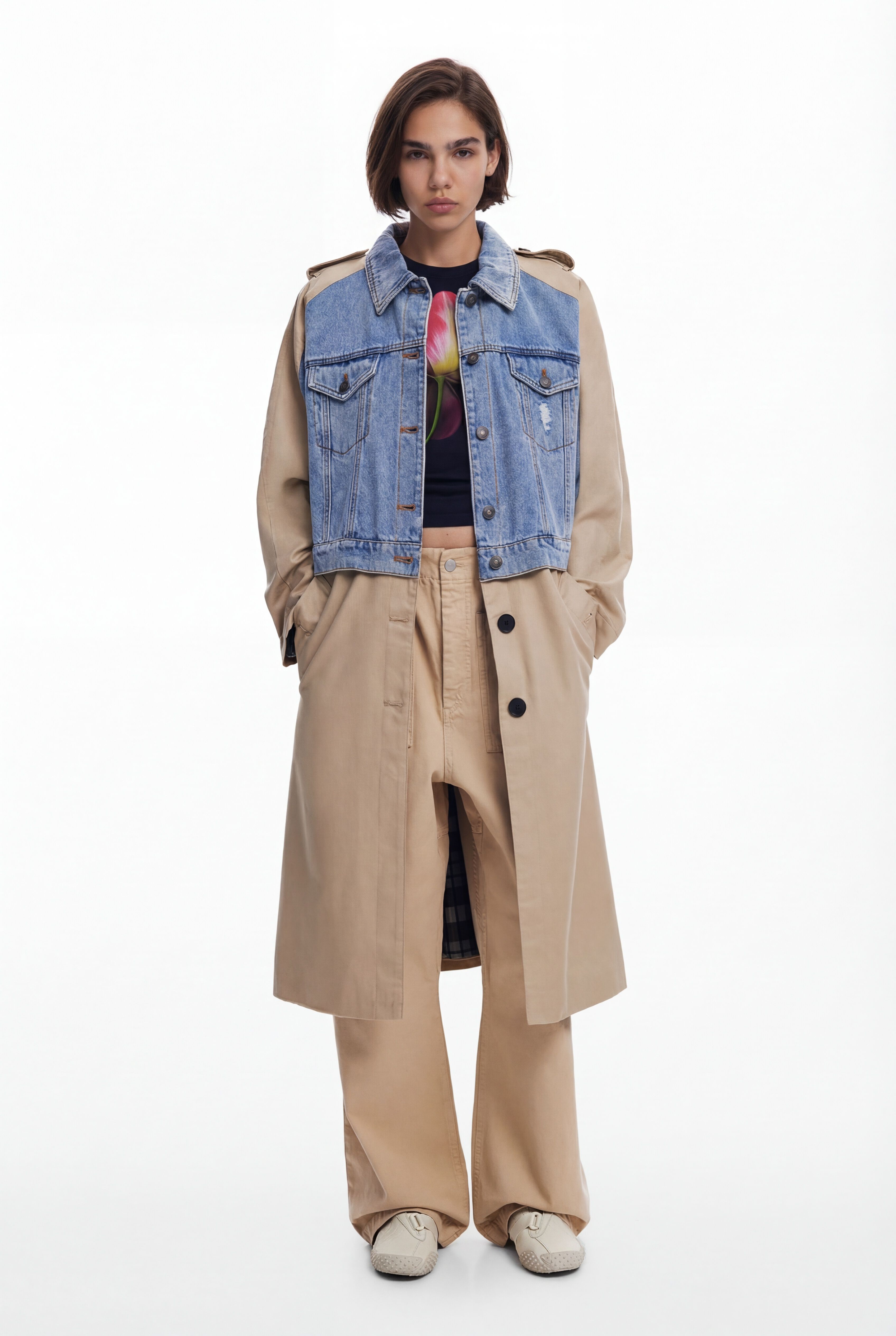 Desigual Hybride denim trenchcoat in beige