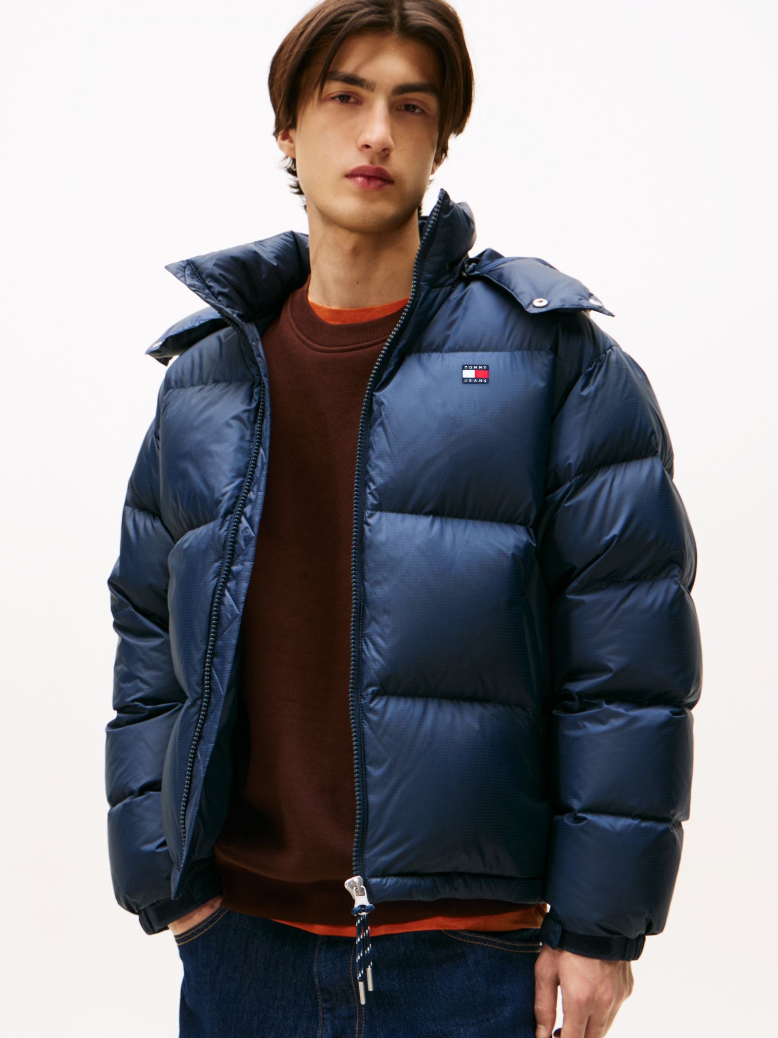 Tommy Jeans Alaska pufferjack van ripstop met dons en capuchon in marine
