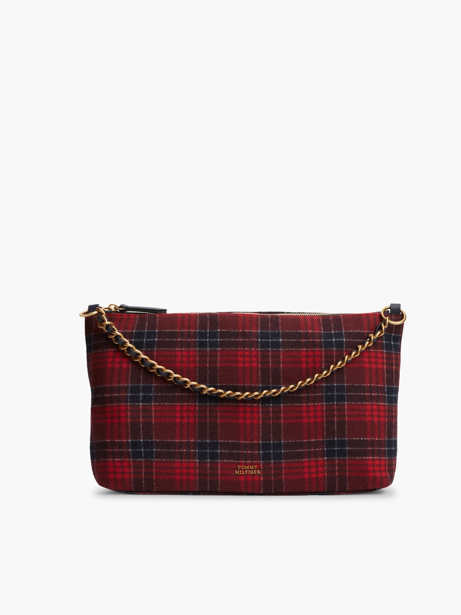 Tommy Hilfiger Geruite schoudertas van wolmix met kettingband
