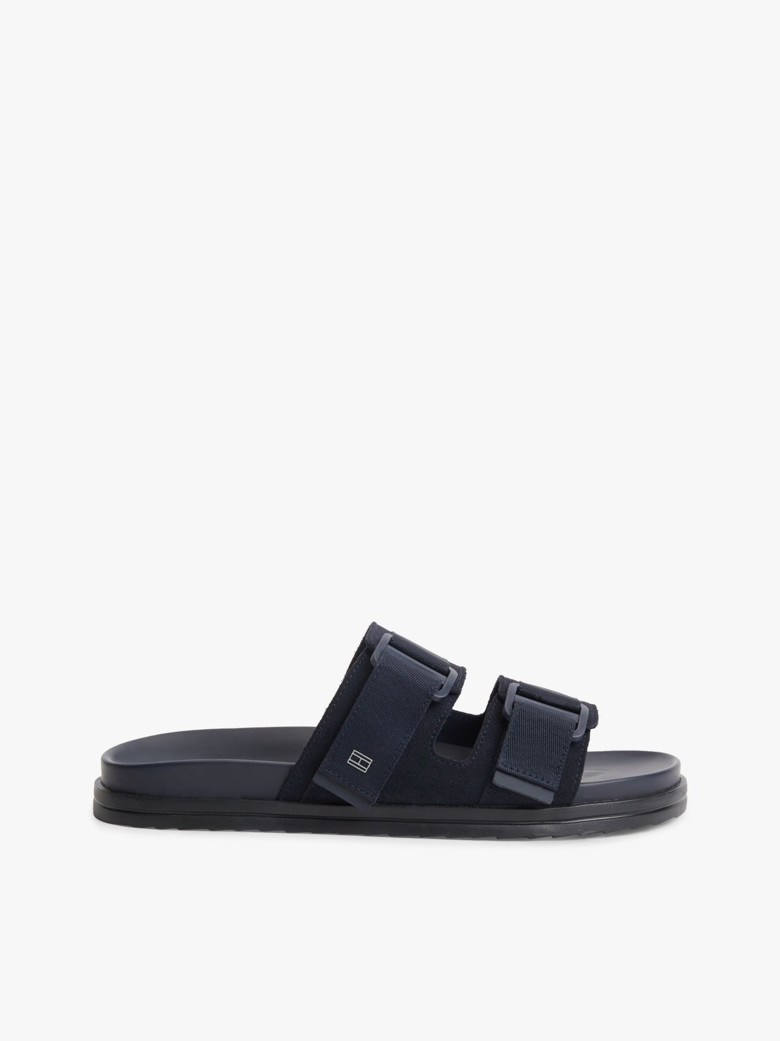 Tommy Hilfiger Suède sandaal met webbing bandjes en gesp in marine