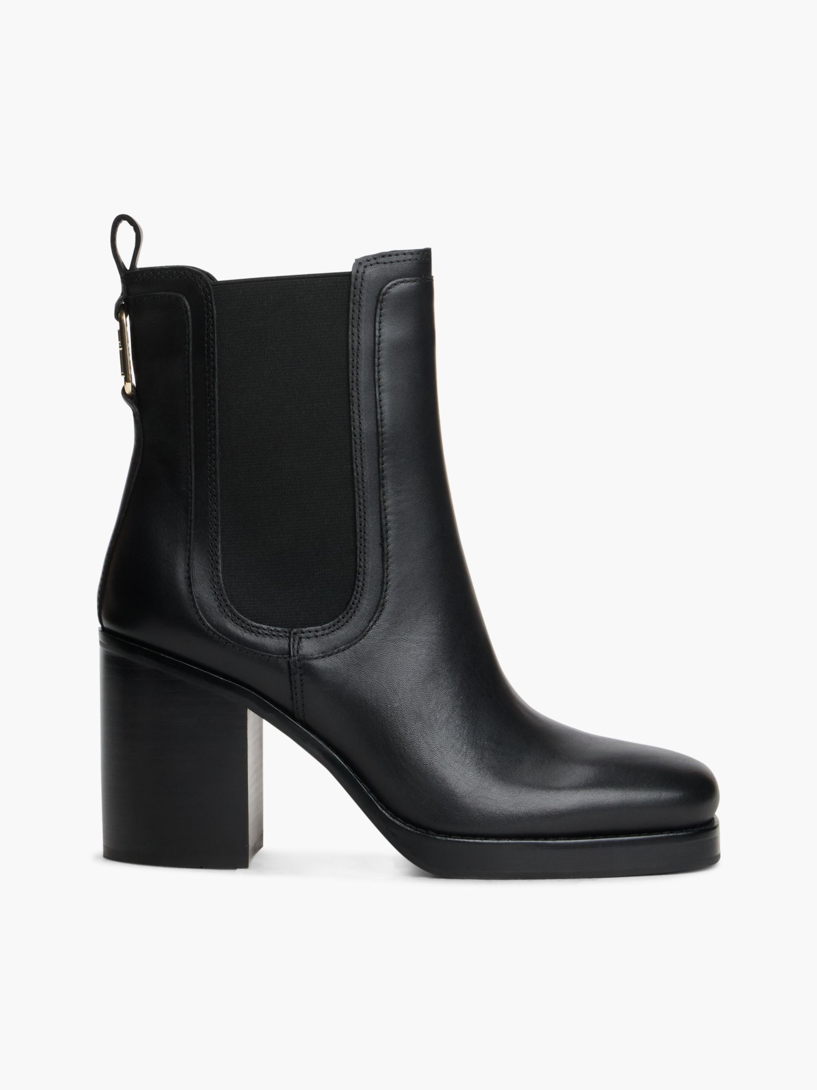 Tommy Hilfiger Leren Chelsea boot met vierkante neus en blokhak in zwart