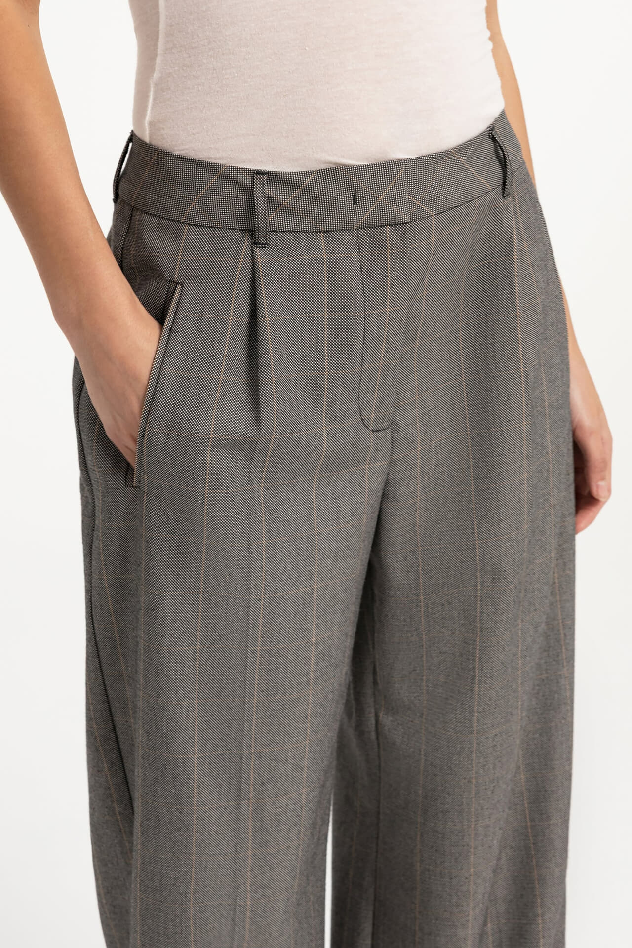 Yaya Geweven wijde broek met ruit Grijs dames