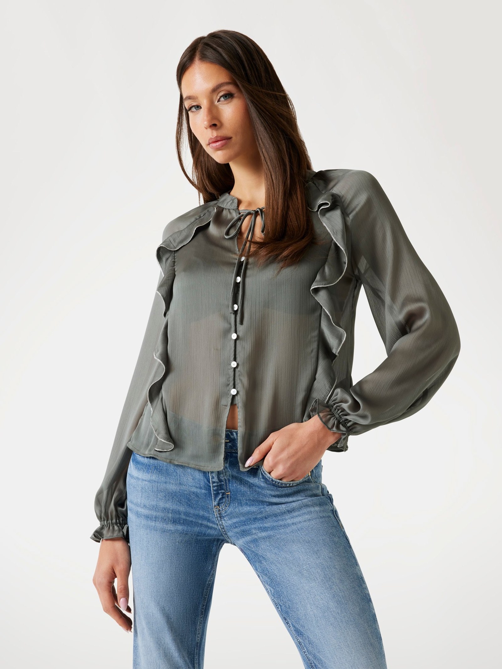 Guess Blouse Met Ruches in grijs