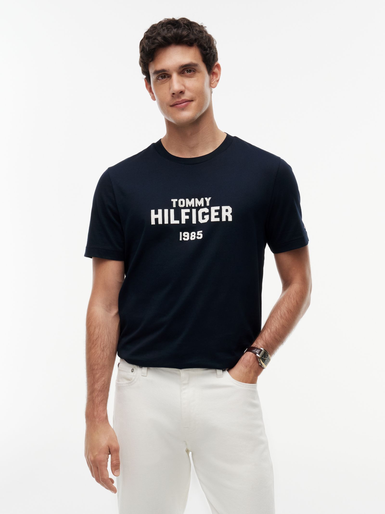 Tommy Hilfiger Jersey T-shirt met ronde hals en contrasterend logo in marine