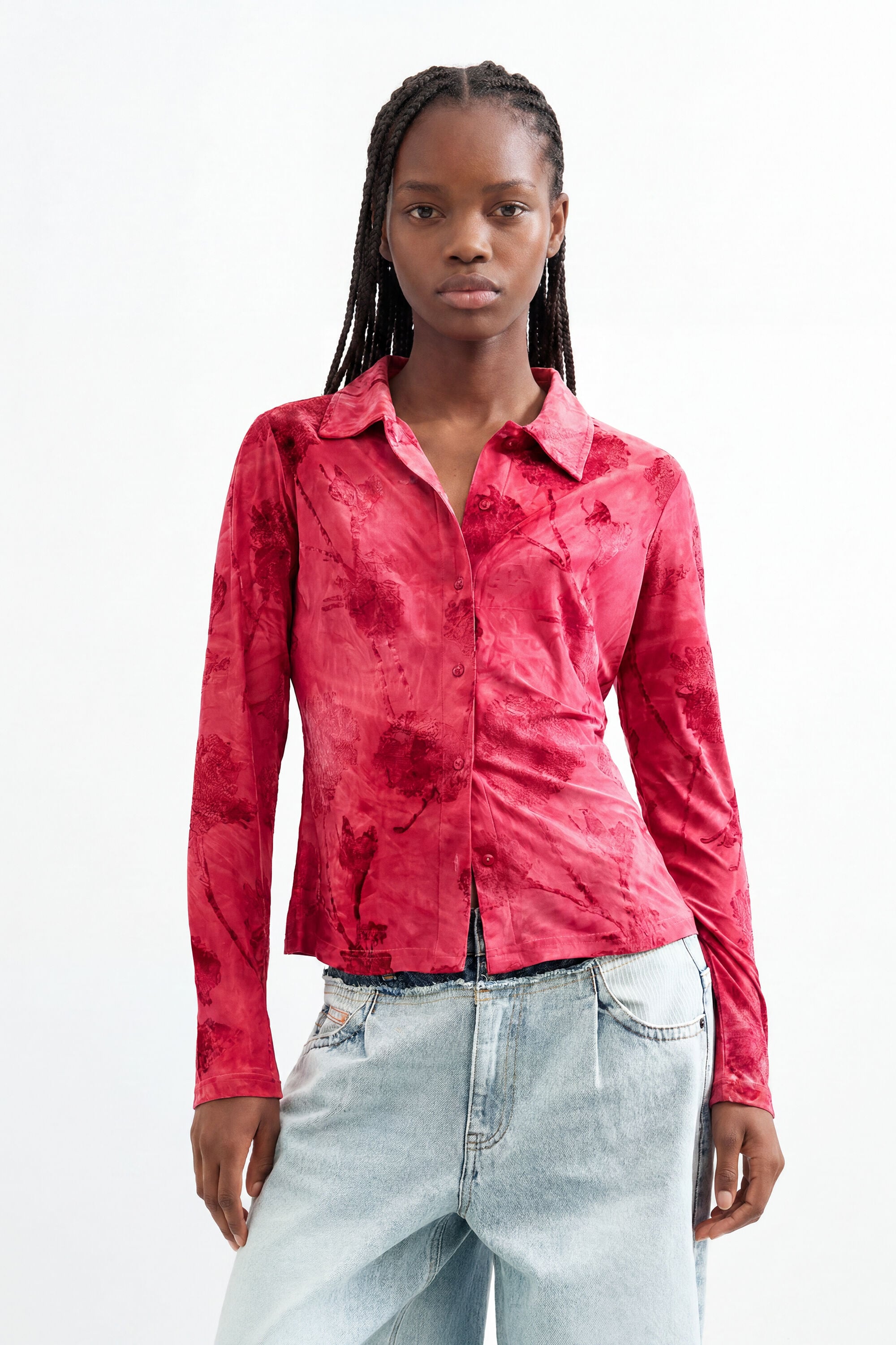 Desigual Geflockte blouse in rood