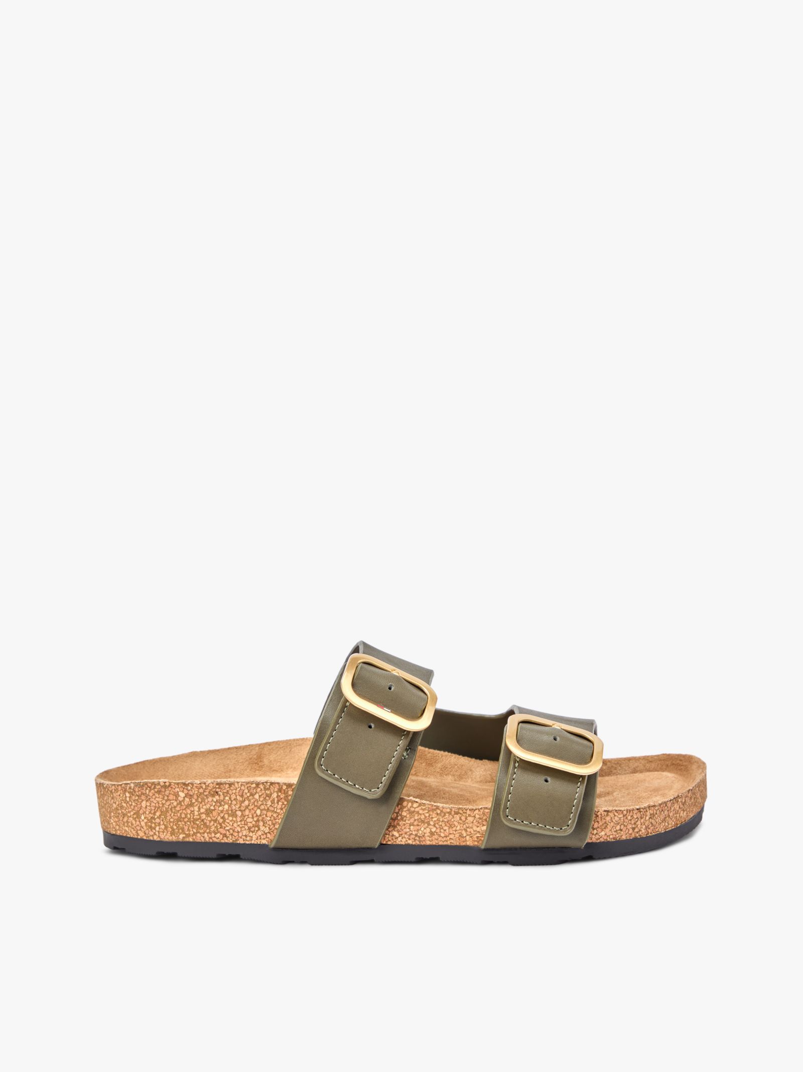 Tommy Hilfiger Leren sandaal van kurk met dubbele band in groen