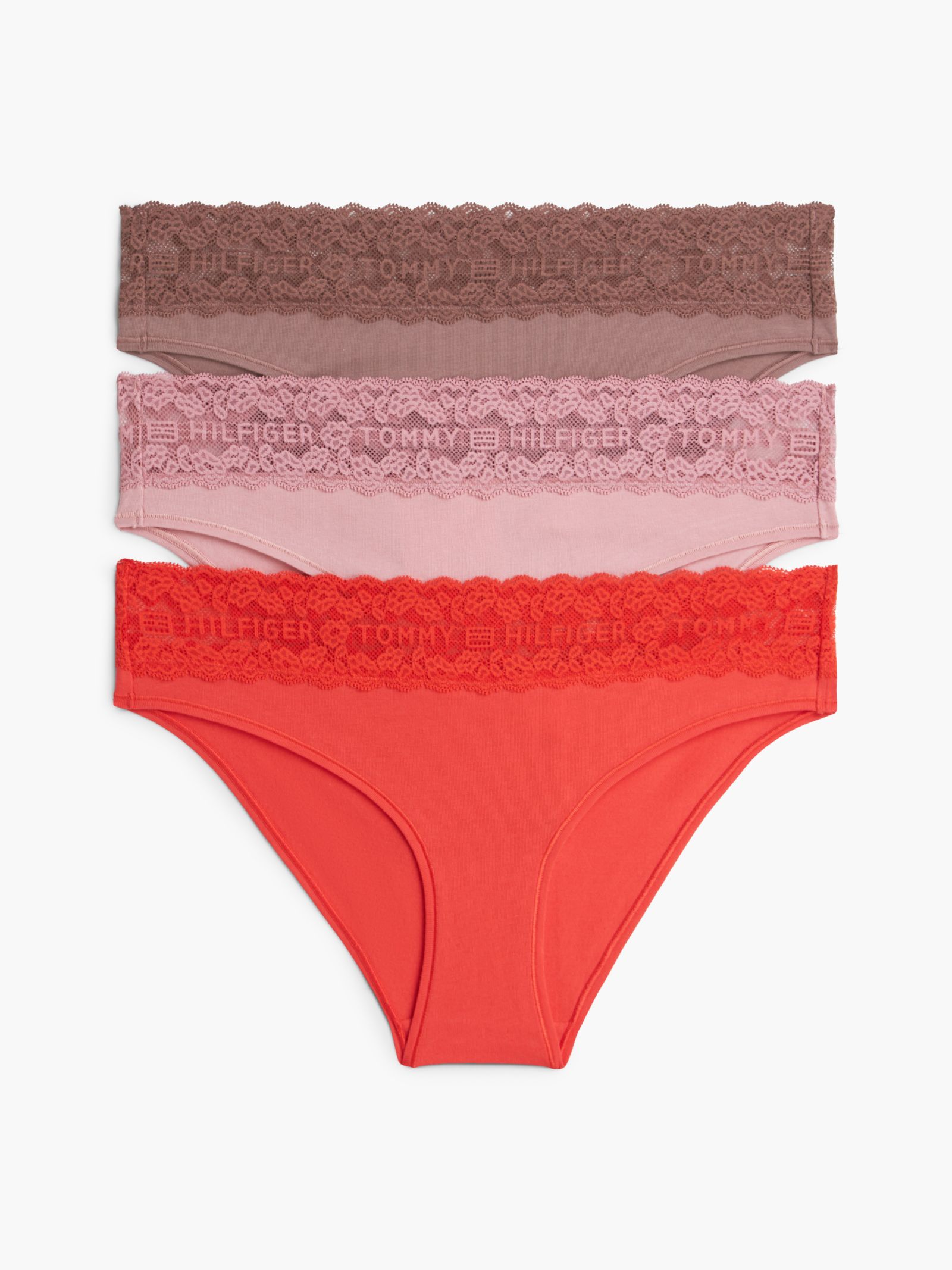 Tommy Hilfiger Set van 3 slips met logokant en kanten rand