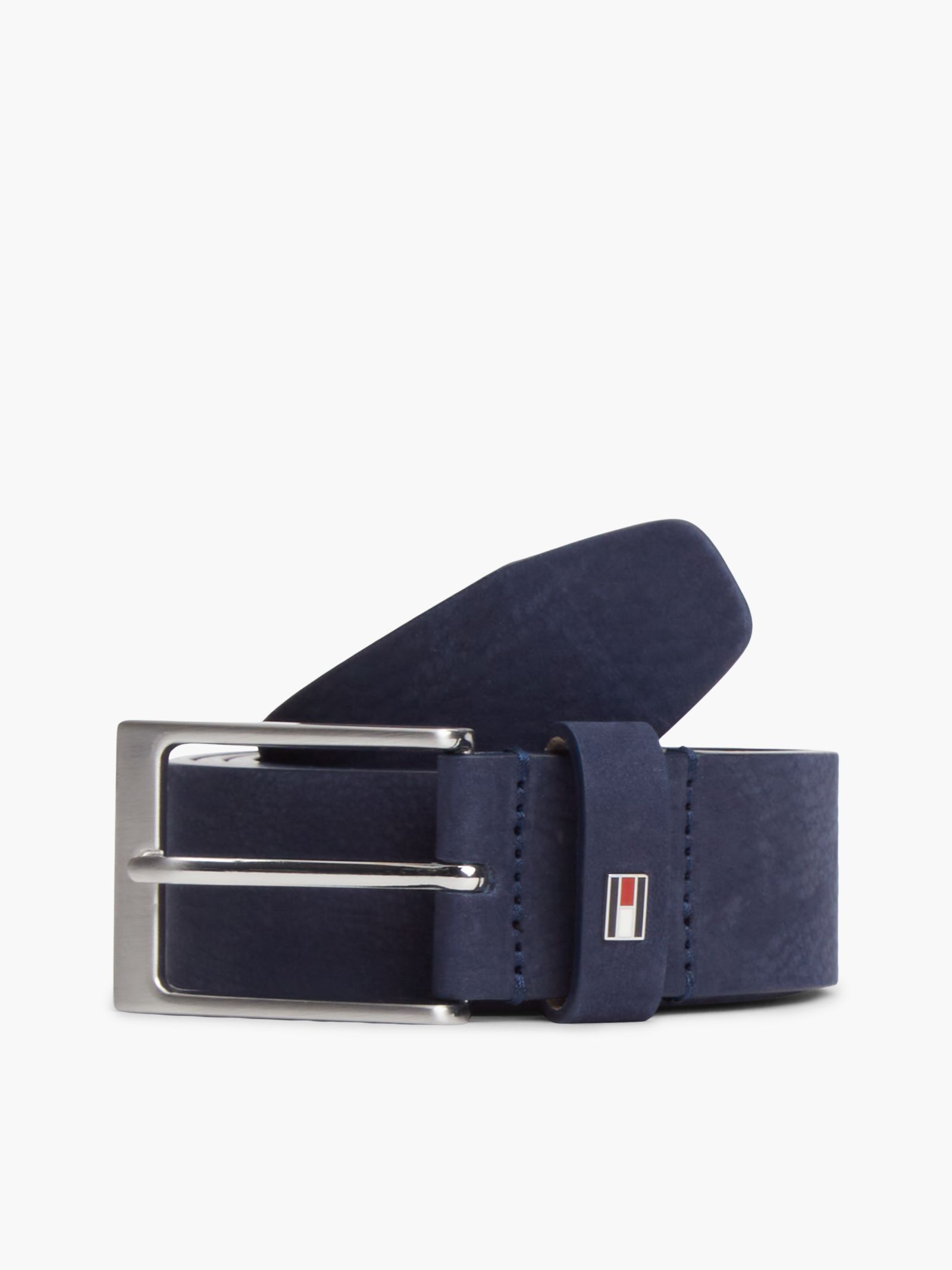 Tommy Hilfiger leren riem met rechthoekige gesp en emaille vlag in marine