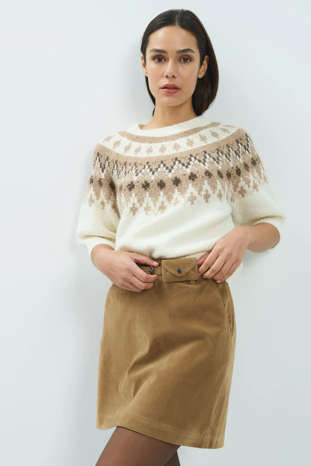 Yaya Trui Gebreide met Noors Jacquardpatroon Beige dames