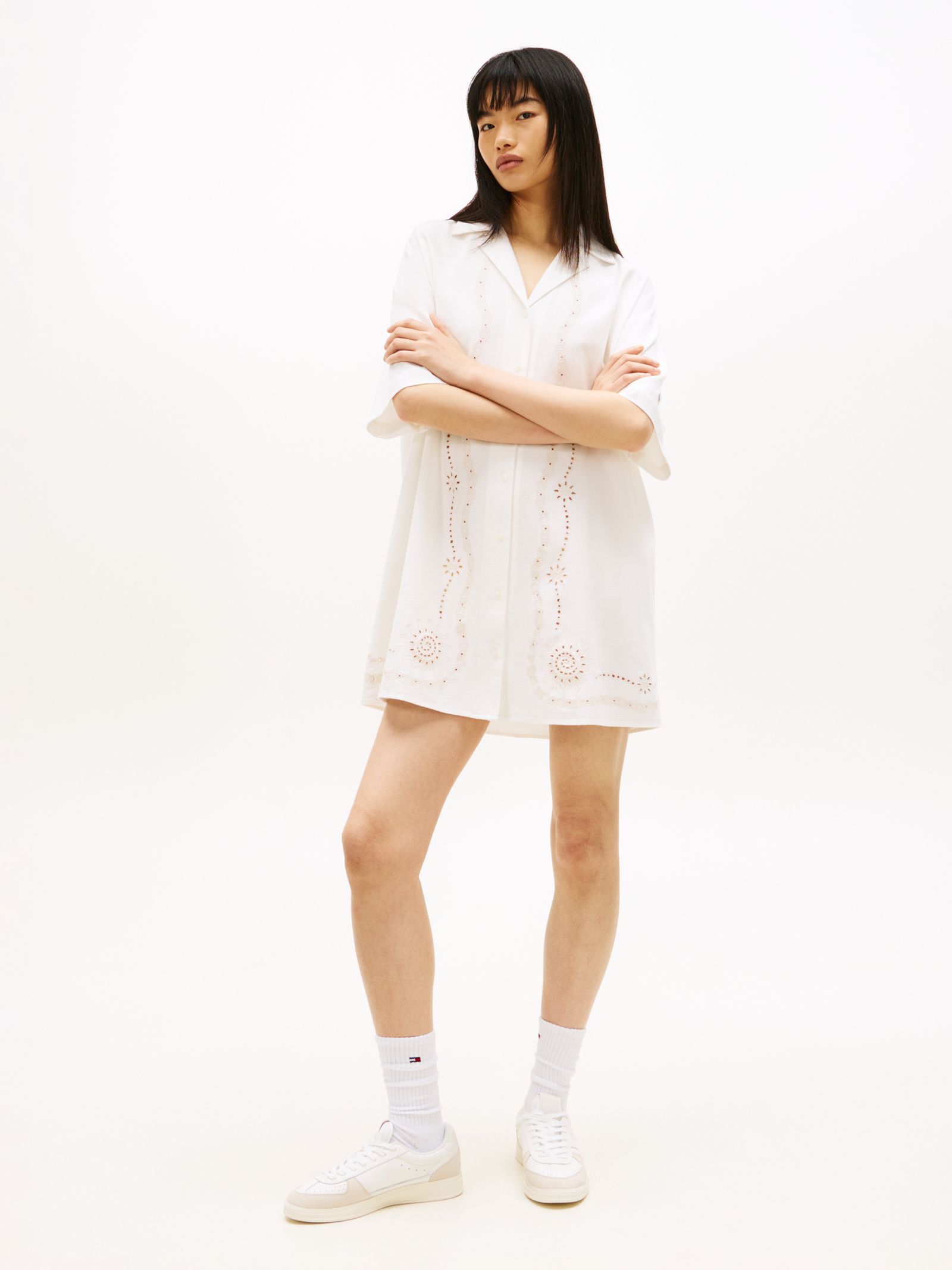 Tommy Jeans relaxed overhemdjurk met broderie anglaise
