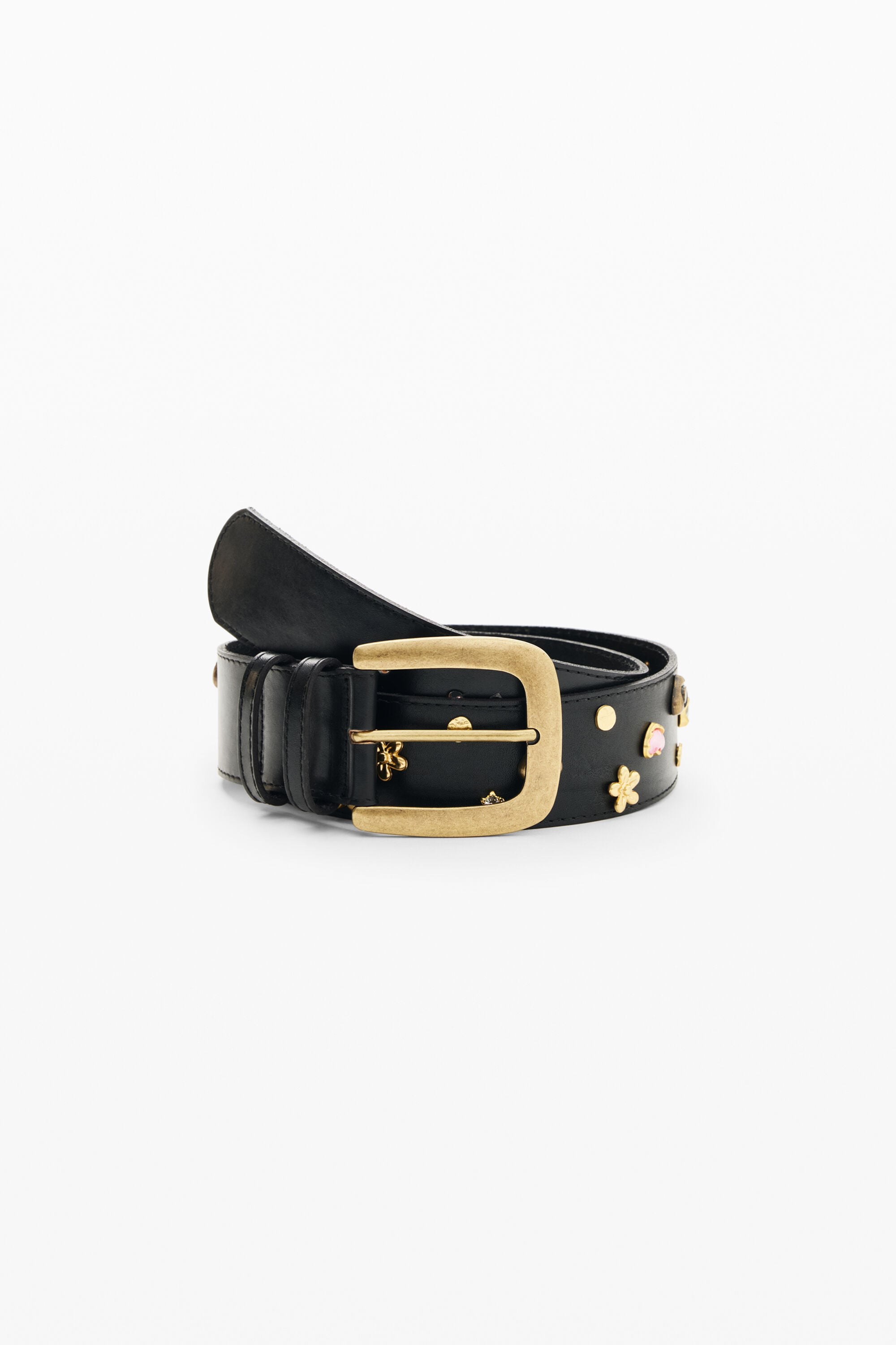 Desigual Leren riem met applicaties
