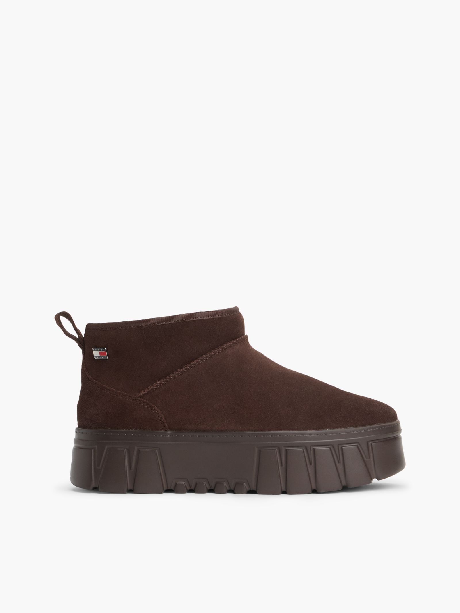 Tommy Jeans suède platform enkellaars met warme voering in bruin