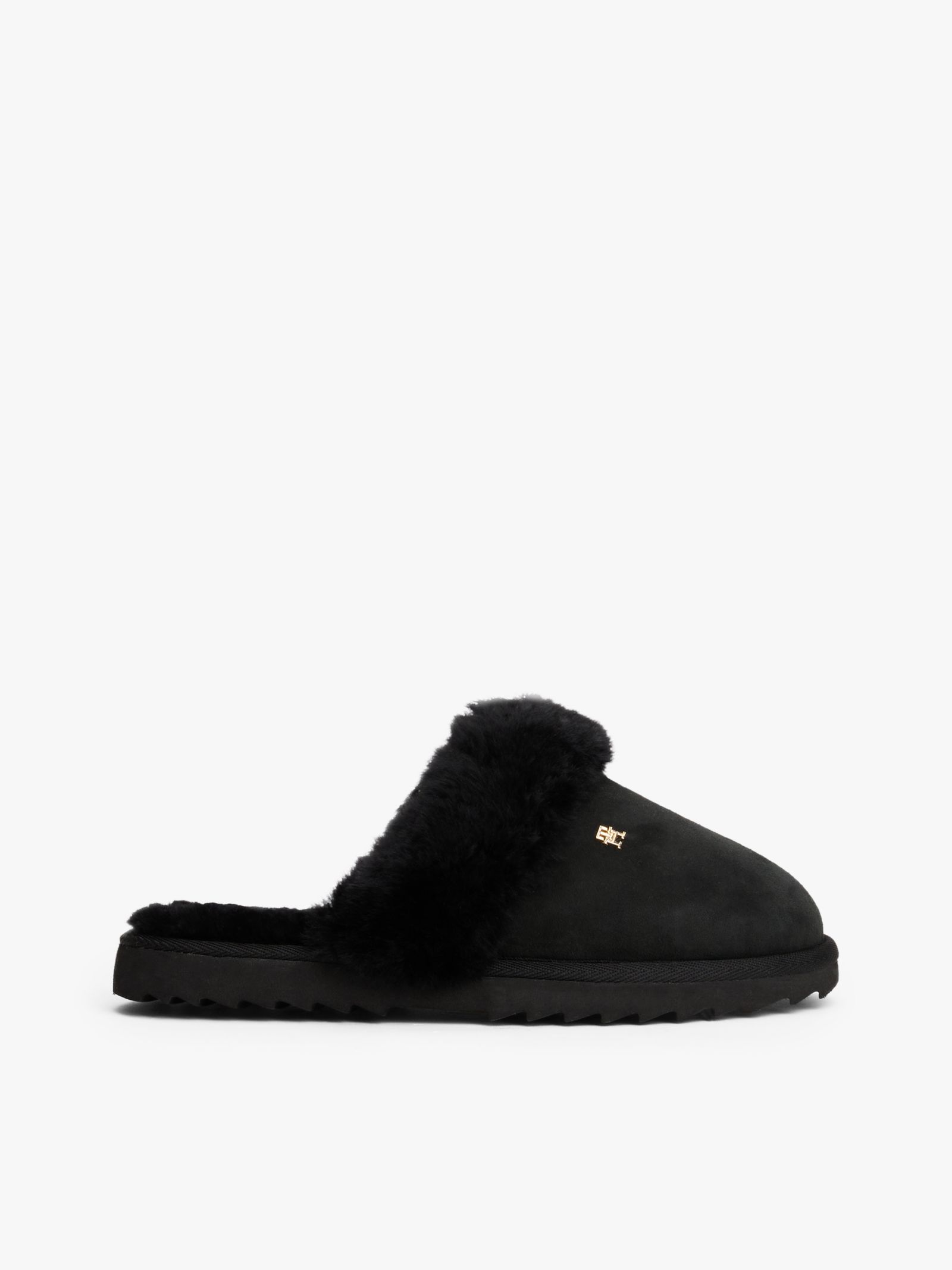 Tommy Hilfiger Leren pantoffel met shearling en TH Monogram
