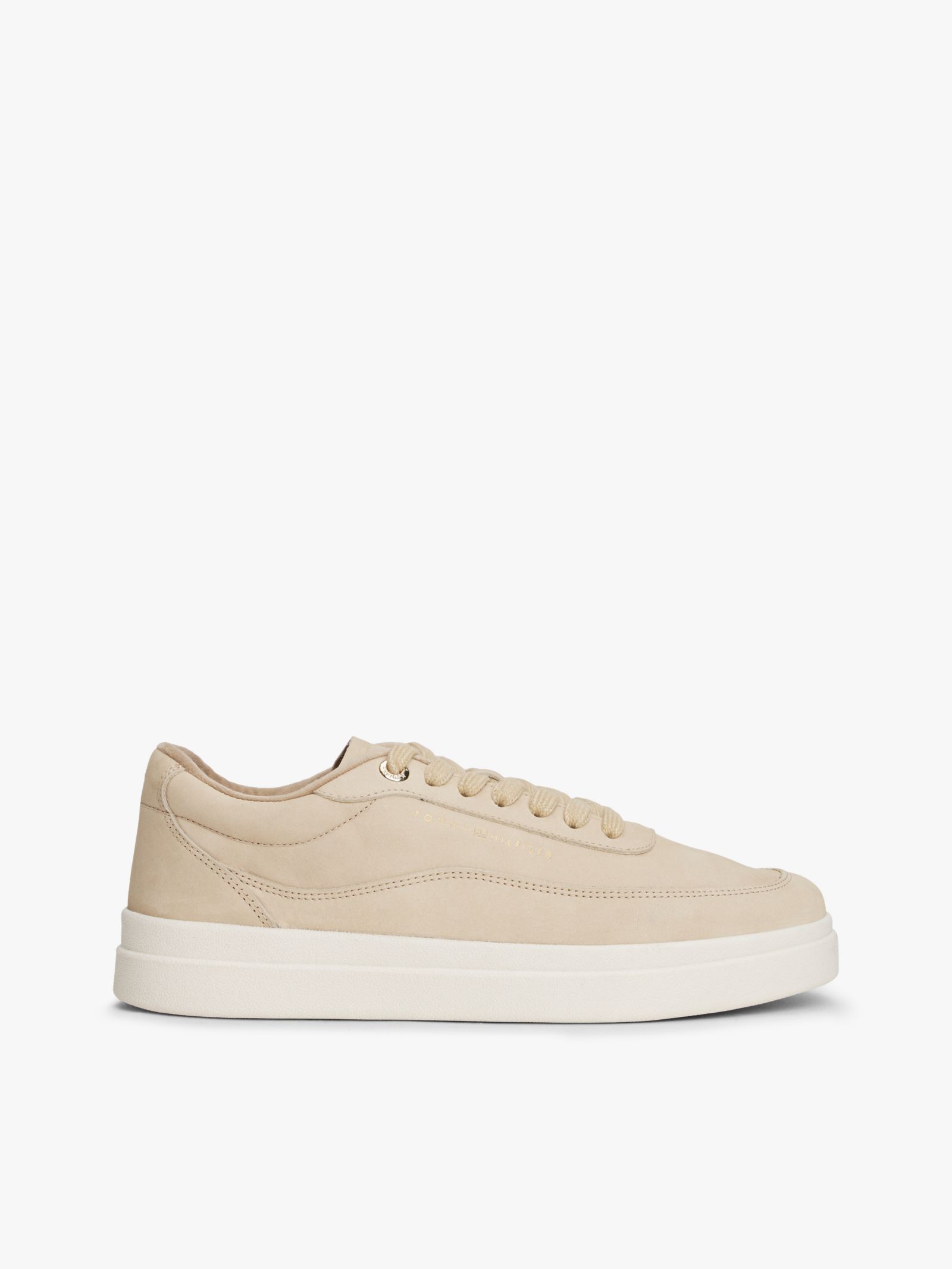 Tommy Hilfiger Leren Court Sneaker met warme voering in beige
