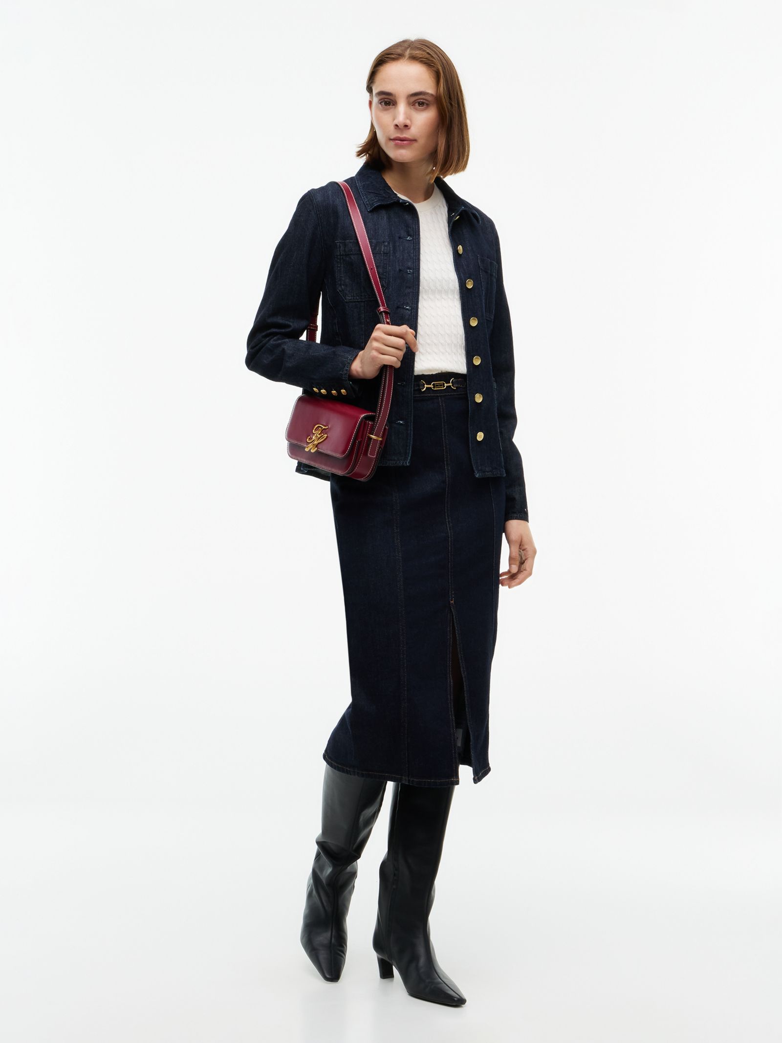 Tommy Hilfiger denim midi rok met horsebit