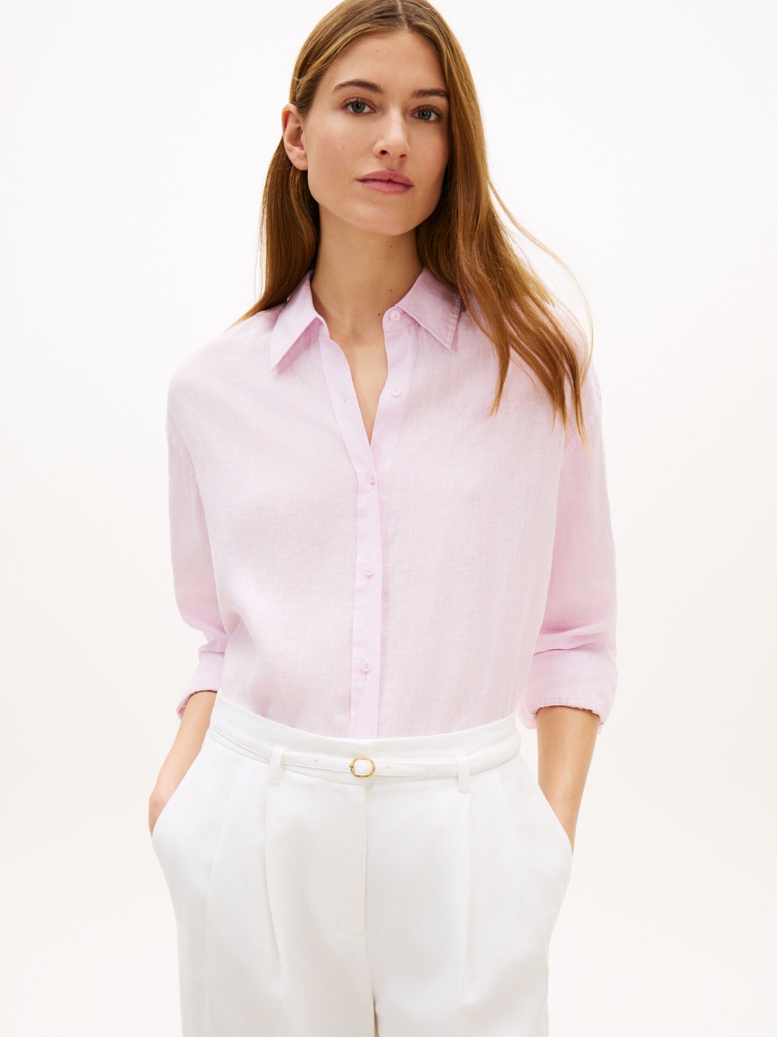 Tommy Hilfiger Oversized overhemd van puur linnen in roze