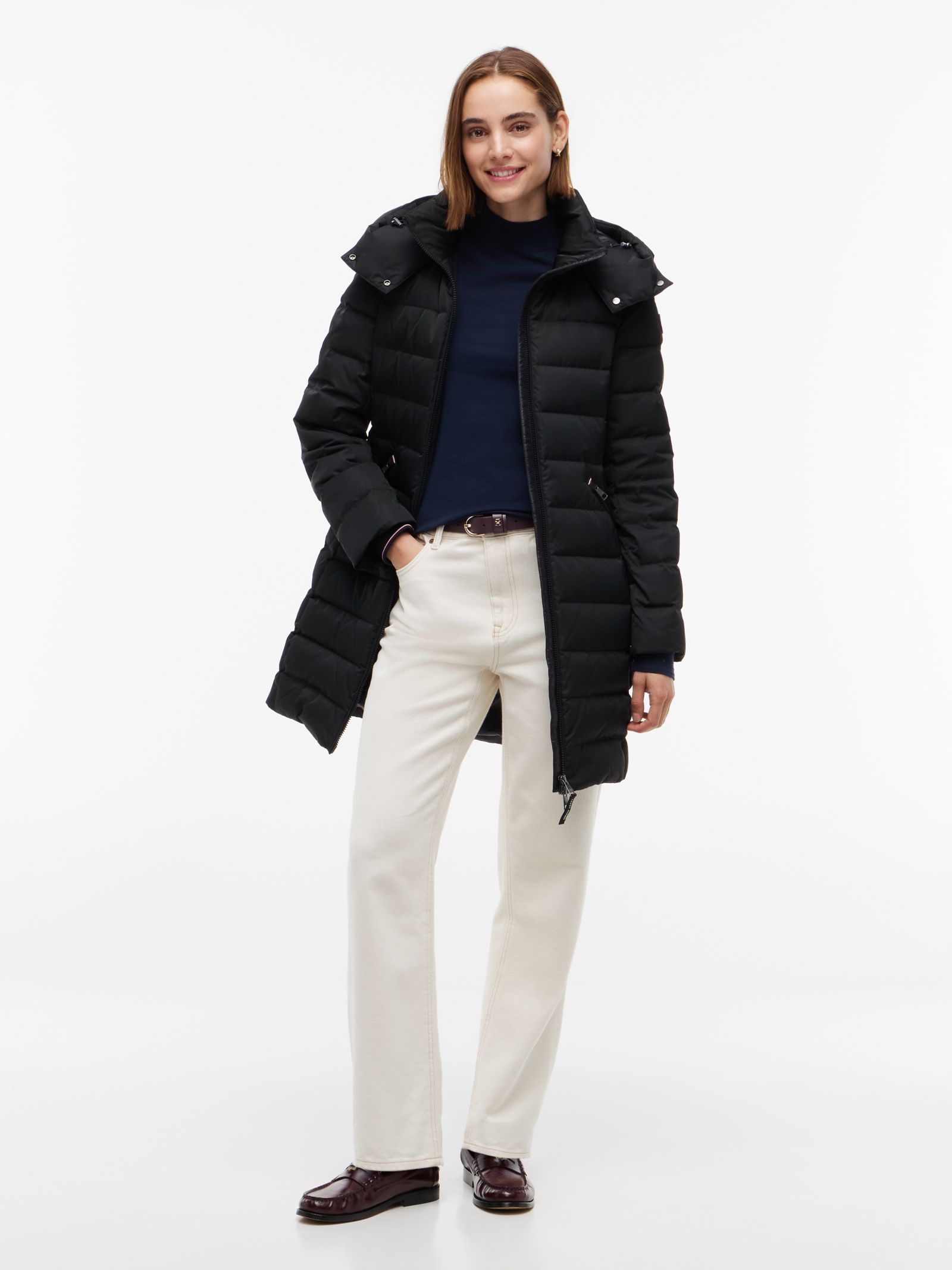 Tommy Hilfiger Slim fit donsjas met capuchon in zwart