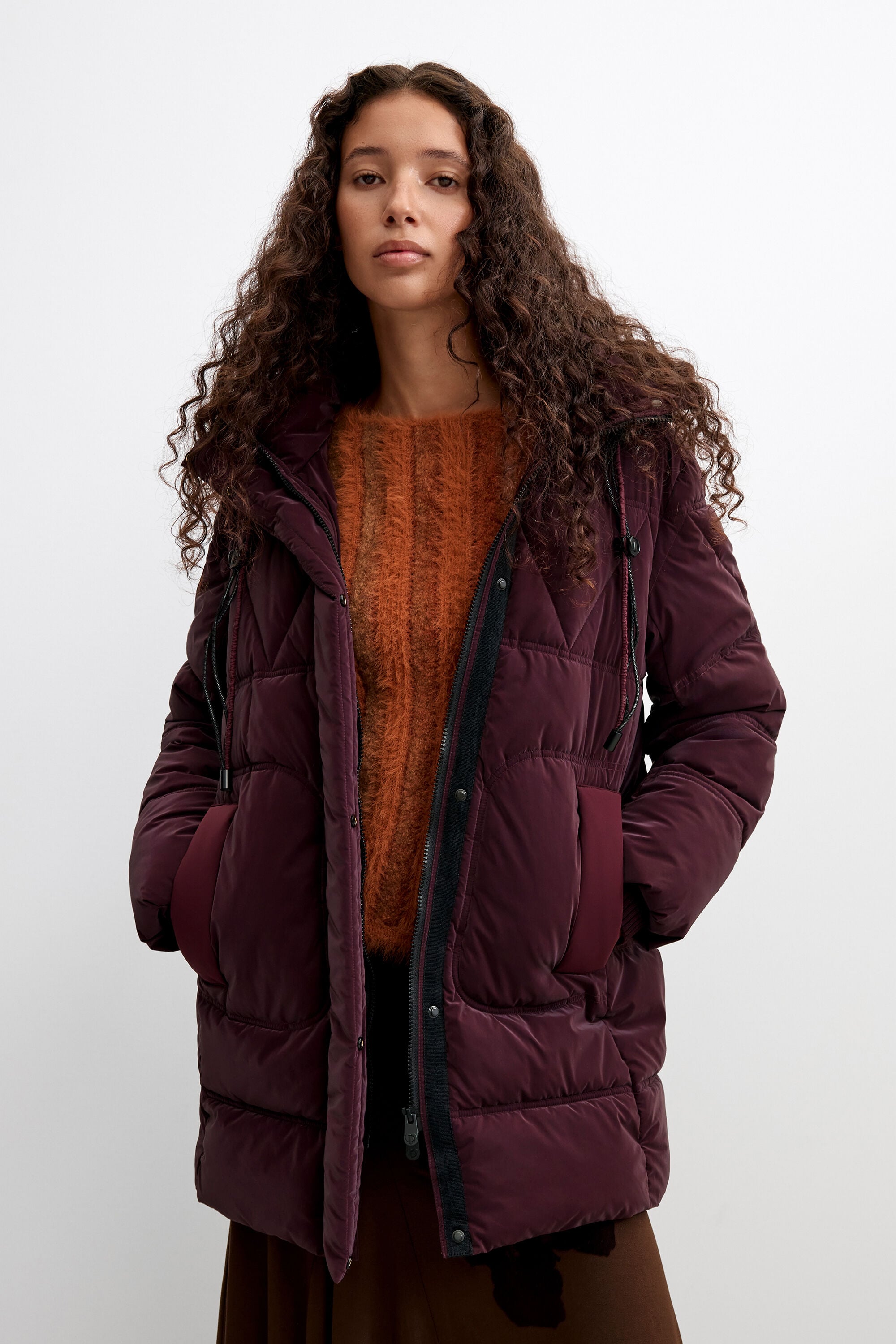 Desigual Lange gewatteerde jas in rood