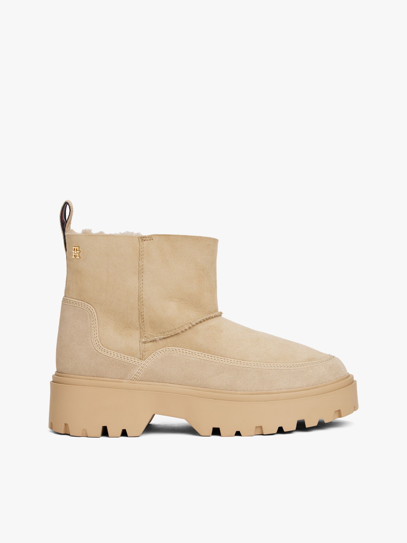 Tommy Hilfiger Leren snowboot met profielzool in beige