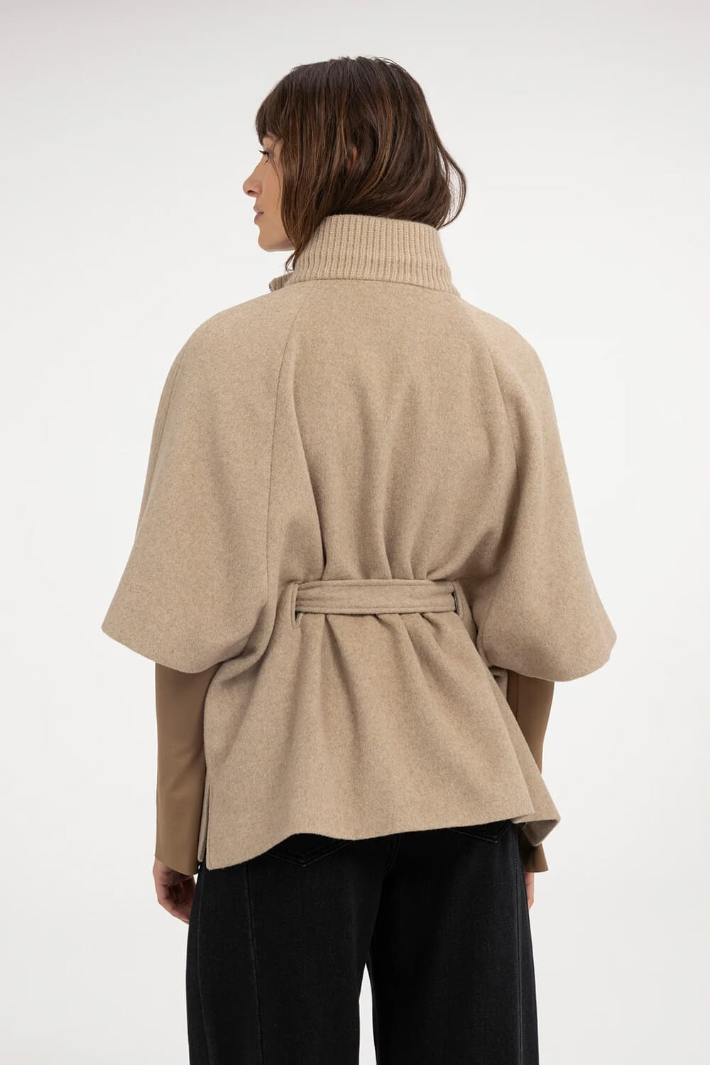 Yaya Ponchojas met Ribkraag en Ceintuur Camel dames