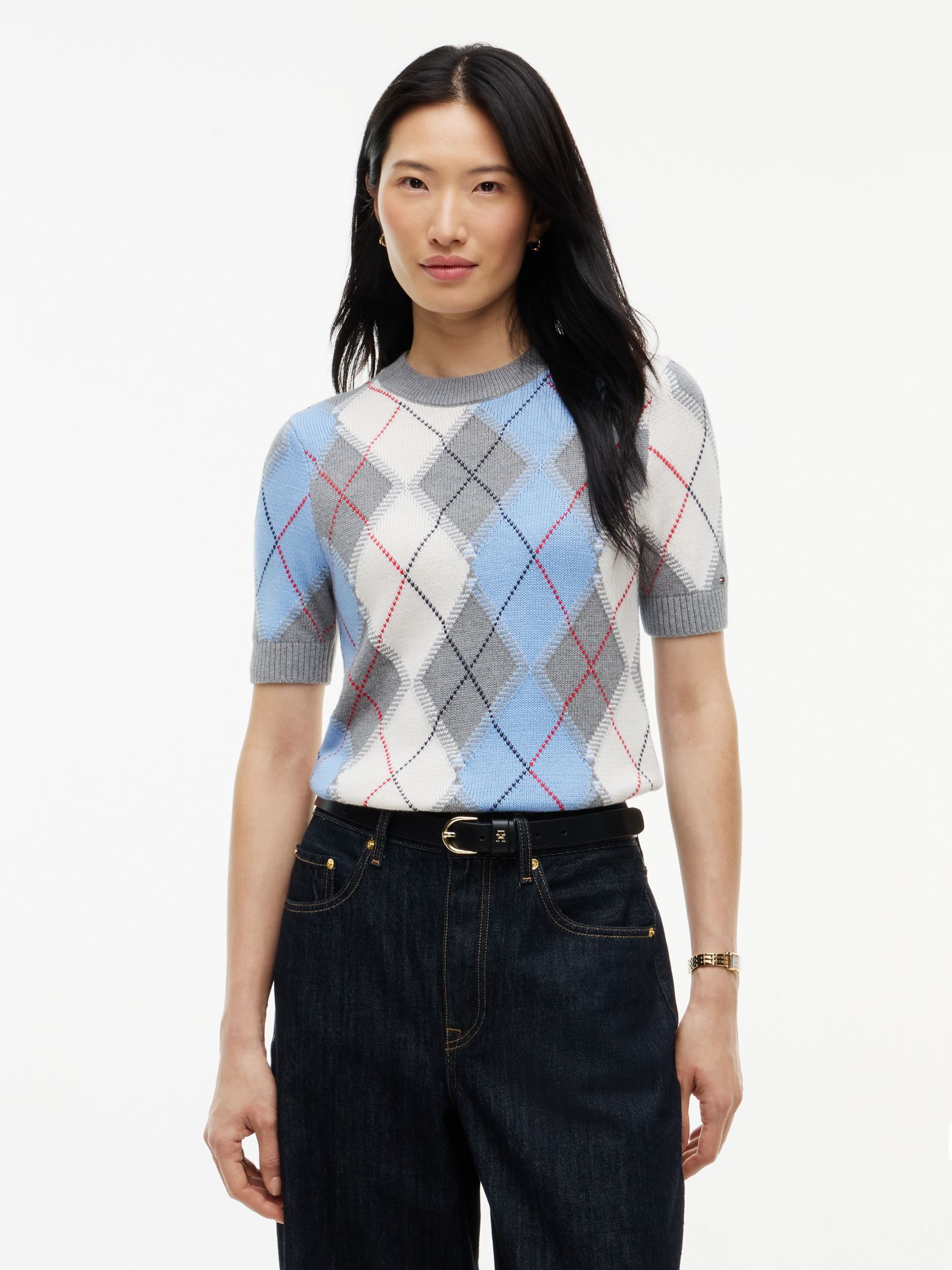 Tommy Hilfiger Trui met korte mouwen en argyle ruit in multicolor