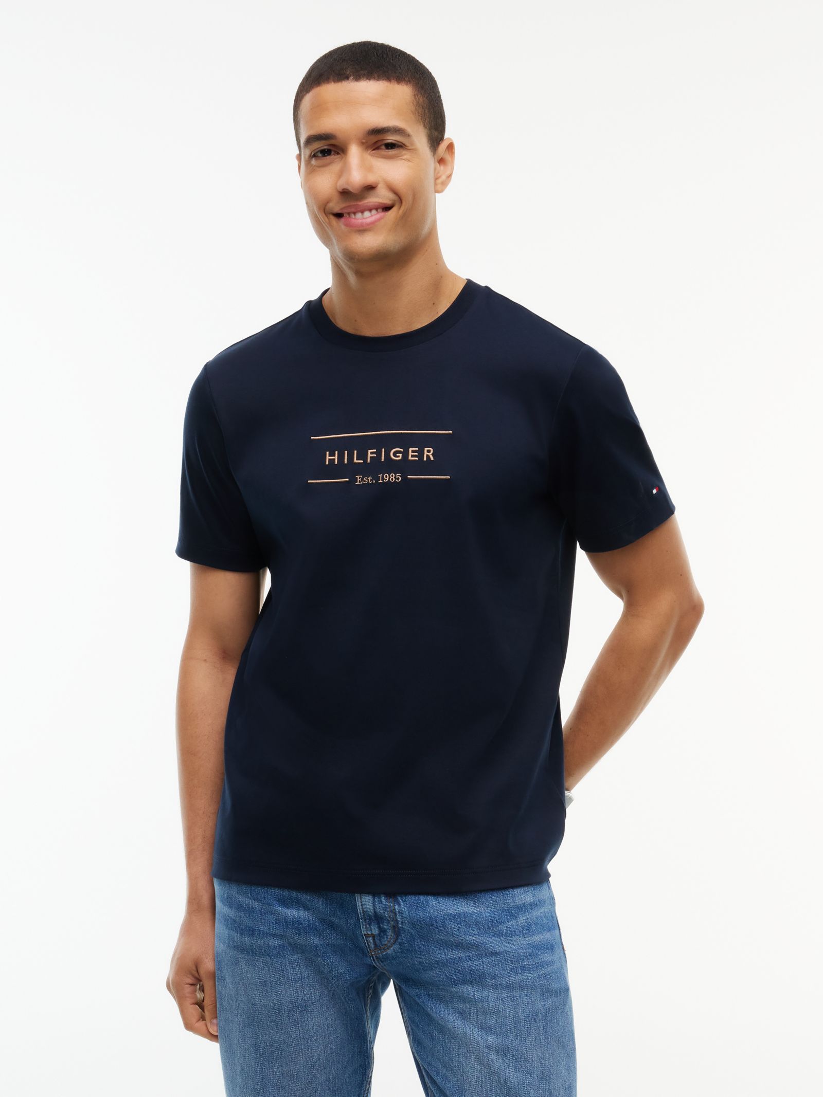 Tommy Hilfiger interlock gebreid T-shirt met logo in marine