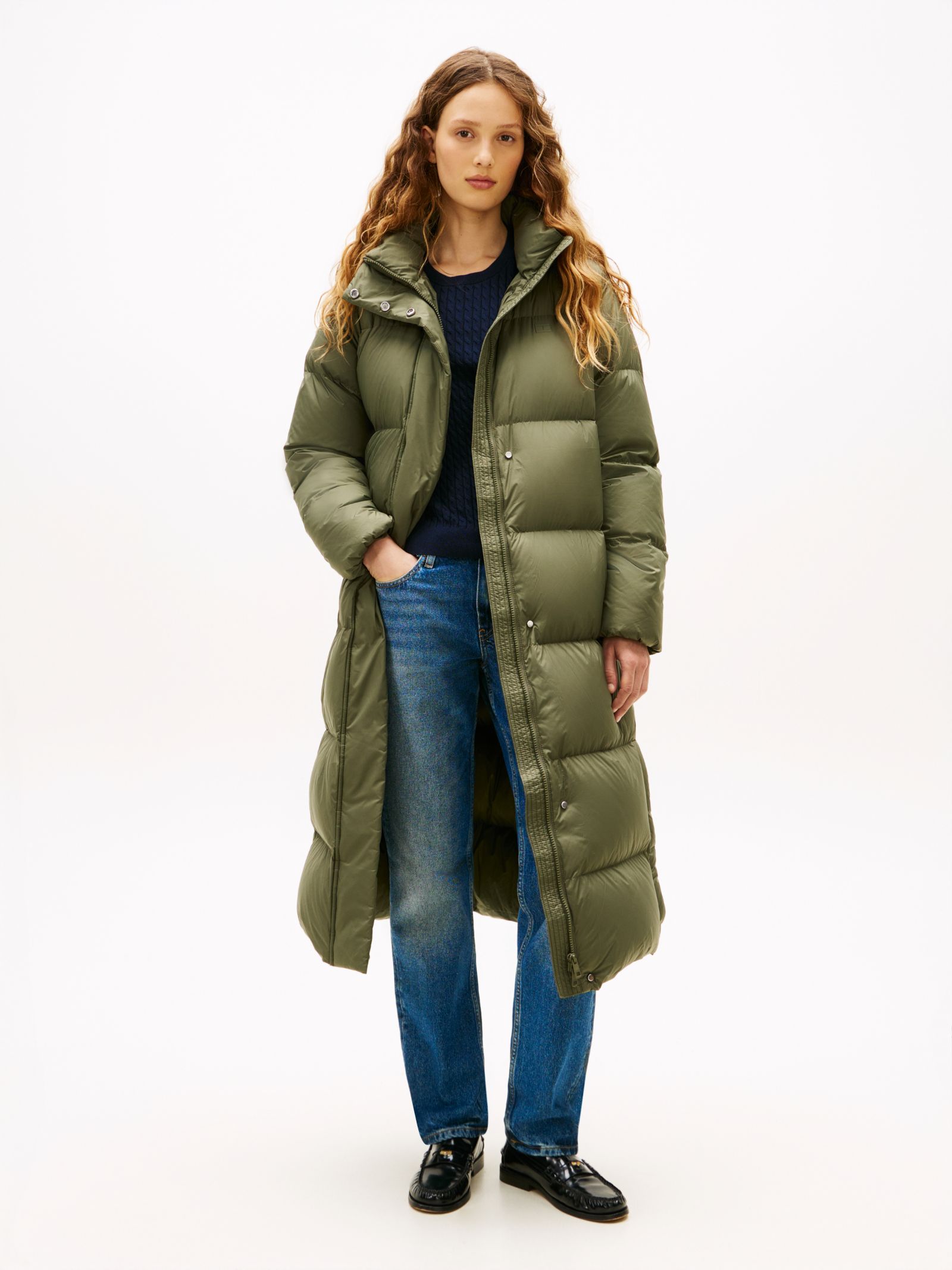 Tommy Hilfiger Gewatteerde longline donsjas met capuchon in groen