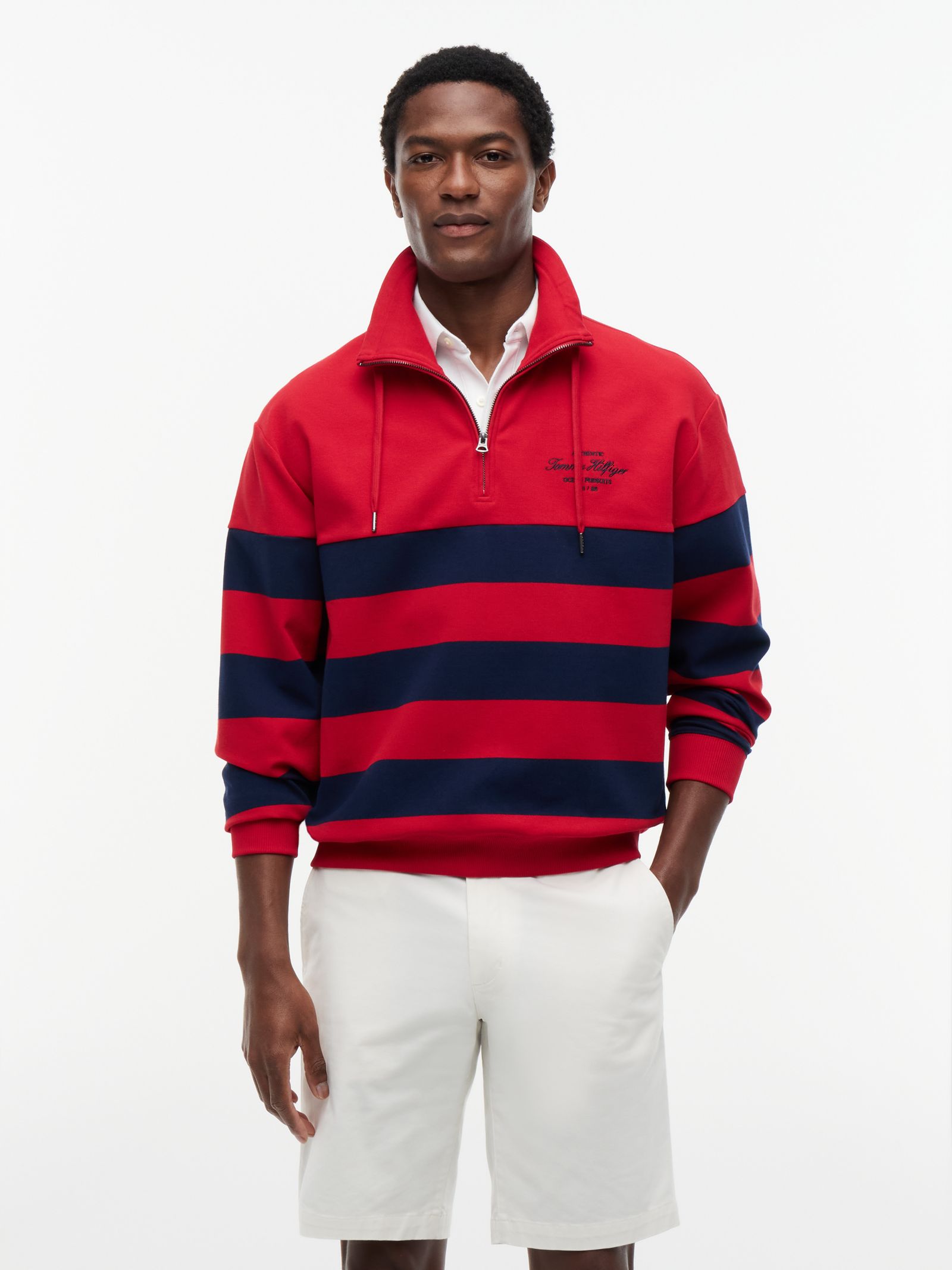 Tommy Hilfiger Gestreept sweatshirt met opstaande hals en quarter zip
