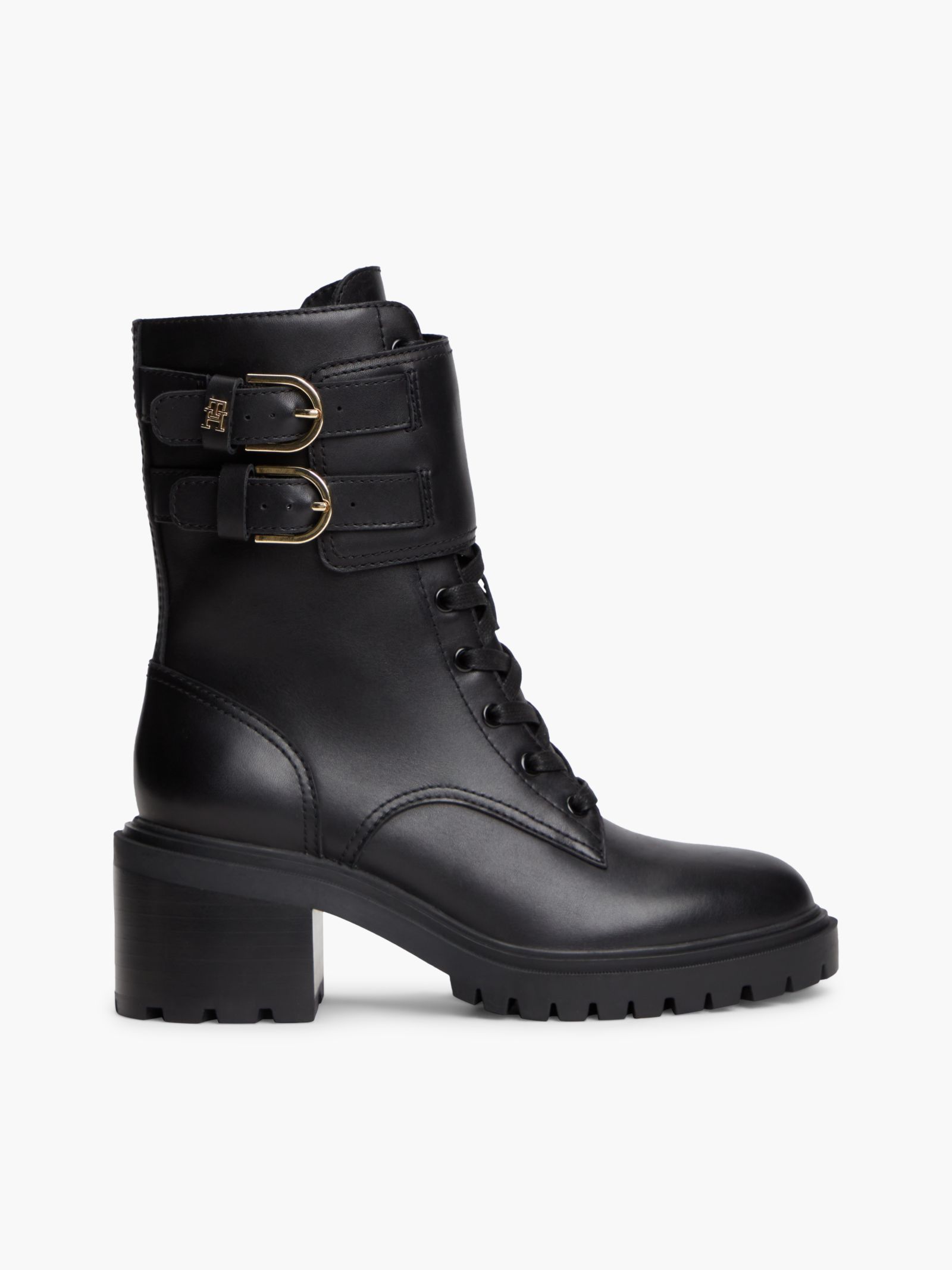 Tommy Hilfiger Leren veterboot met dubbele gesp en profielzool