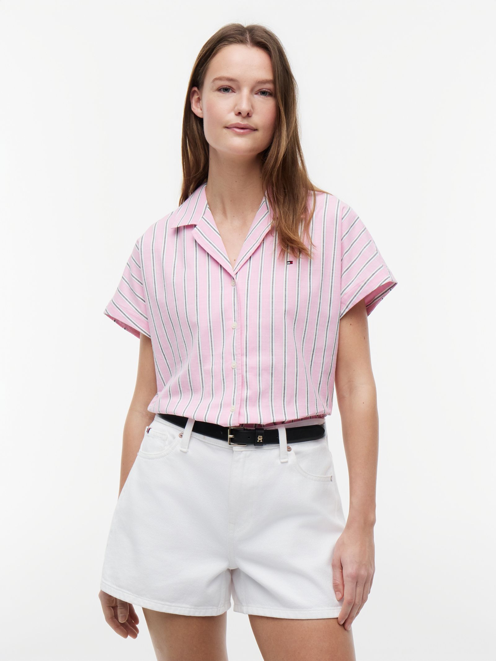 Tommy Hilfiger Relaxed fit poplin overhemd met korte mouwen in roze