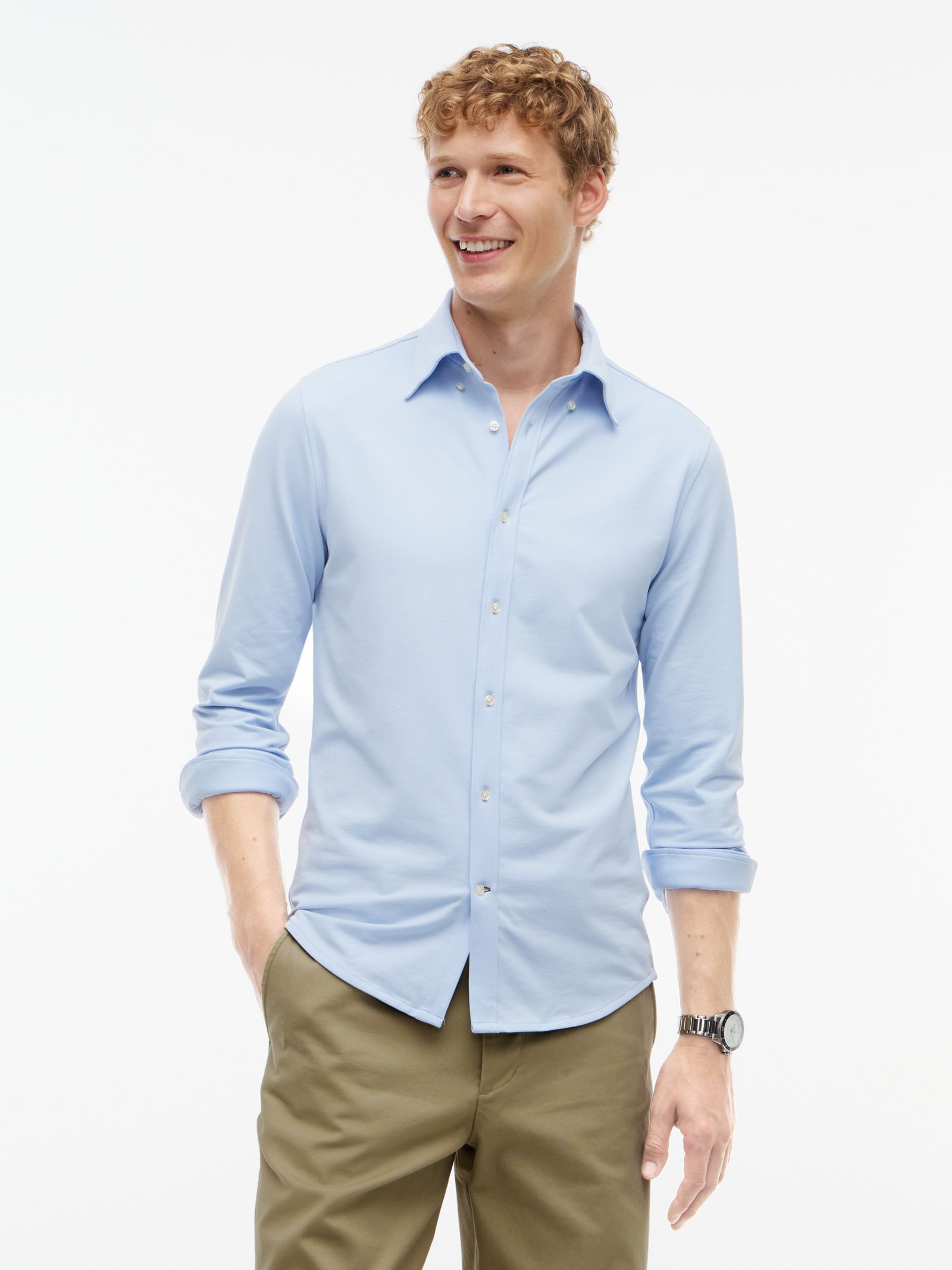 Tommy Hilfiger Performance slim fit piqué oxford overhemd in blauw