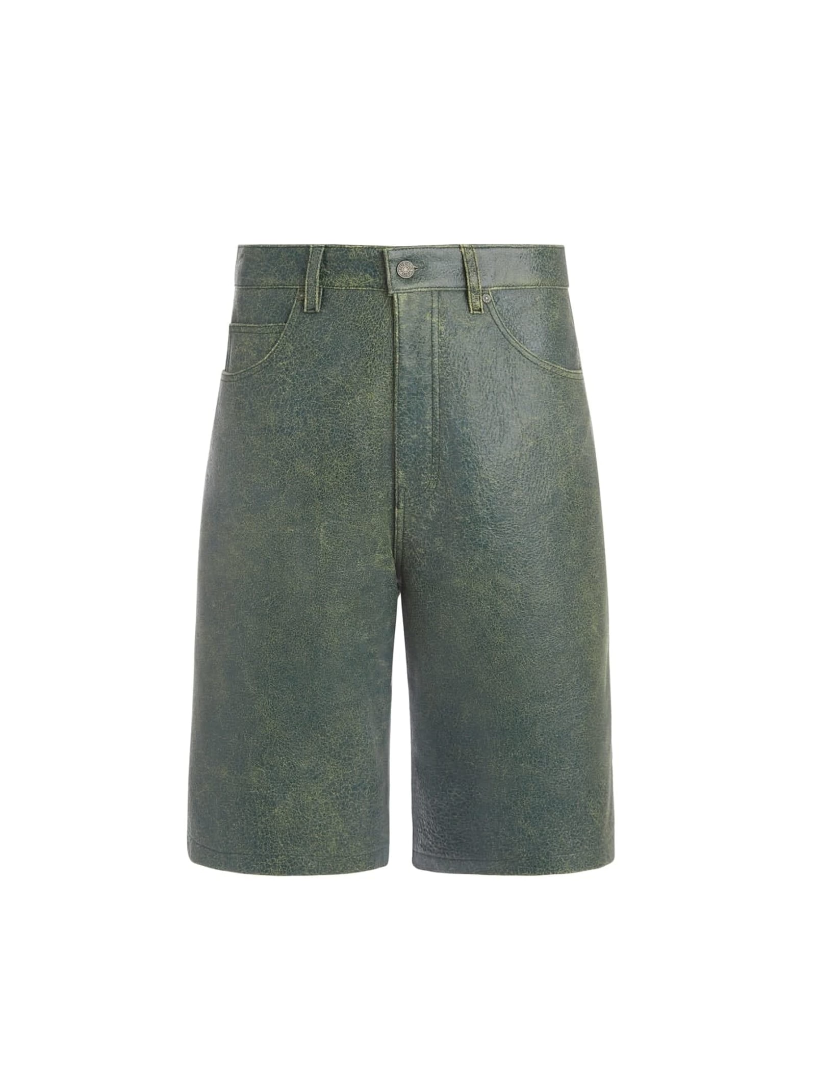 Guess Leren Shorts Hoge Taille in groen