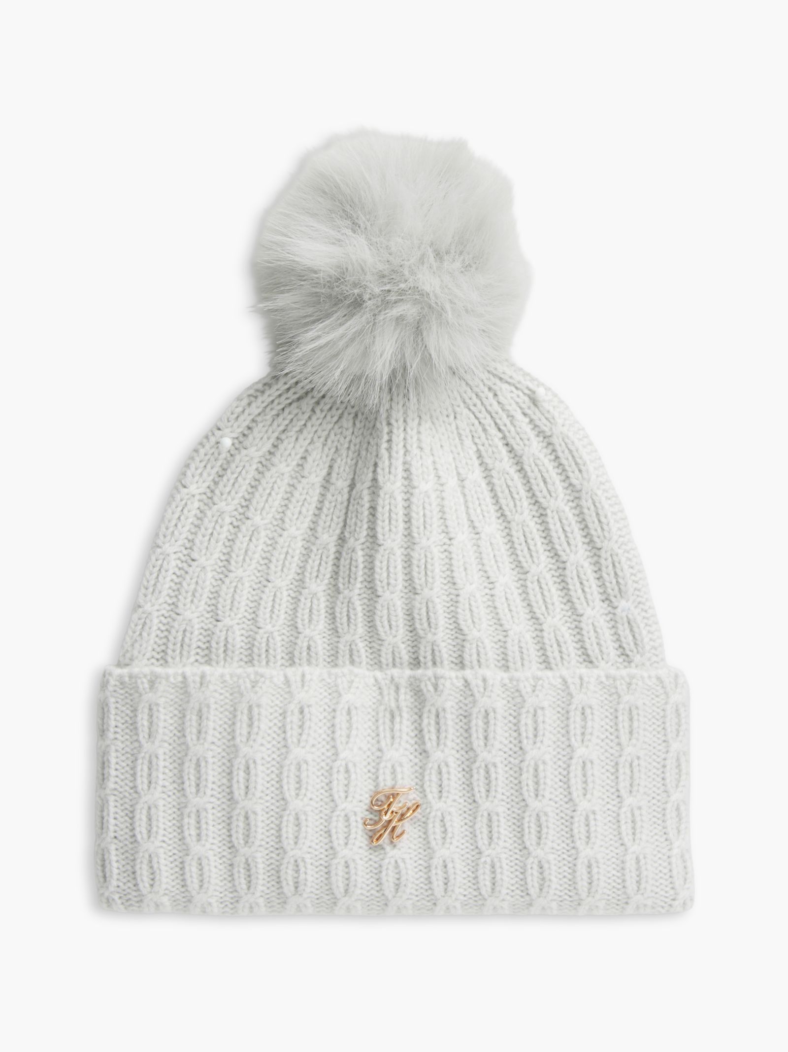 Tommy Hilfiger Beanie met pompon en kasjmier in grijs