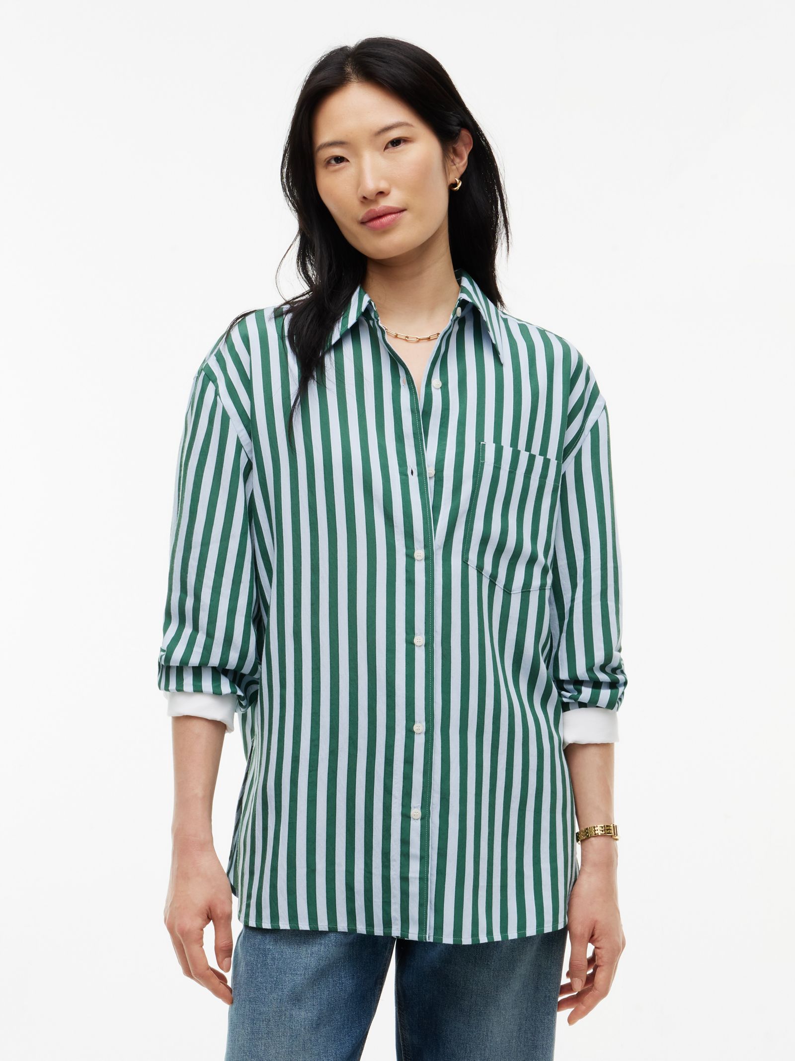 Tommy Hilfiger Relaxed fit gestreept overhemd met dubbele manchetten in groen