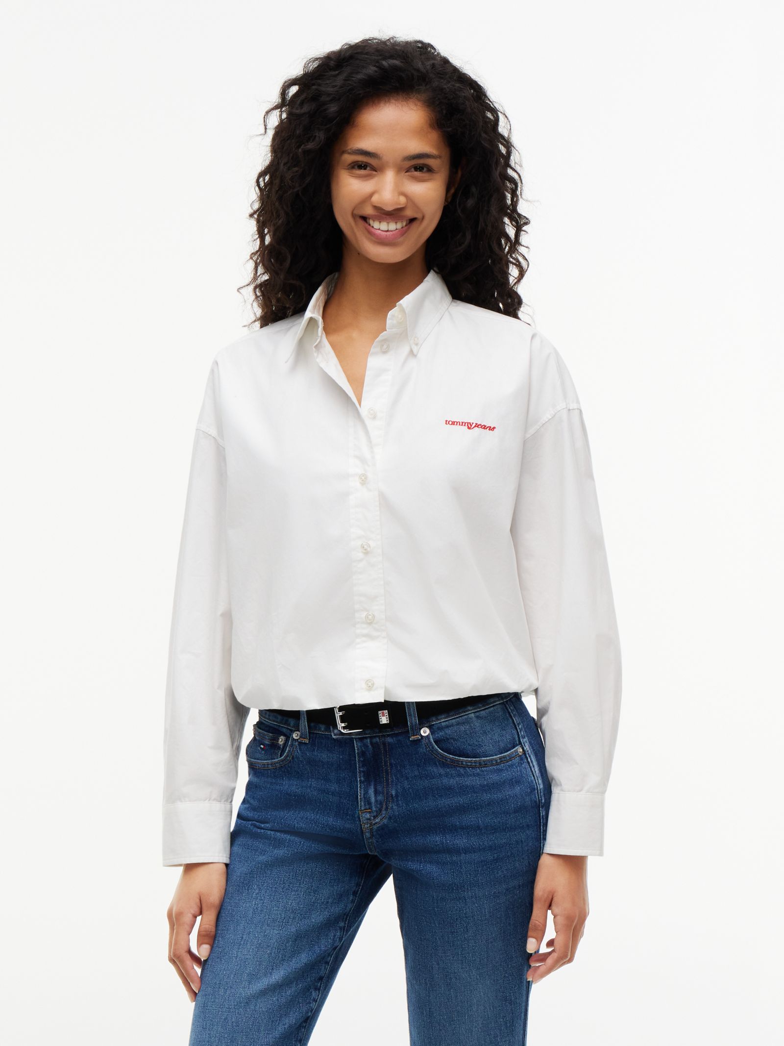 Tommy Jeans oversized cropped gerimpeld poplin overhemd in wit