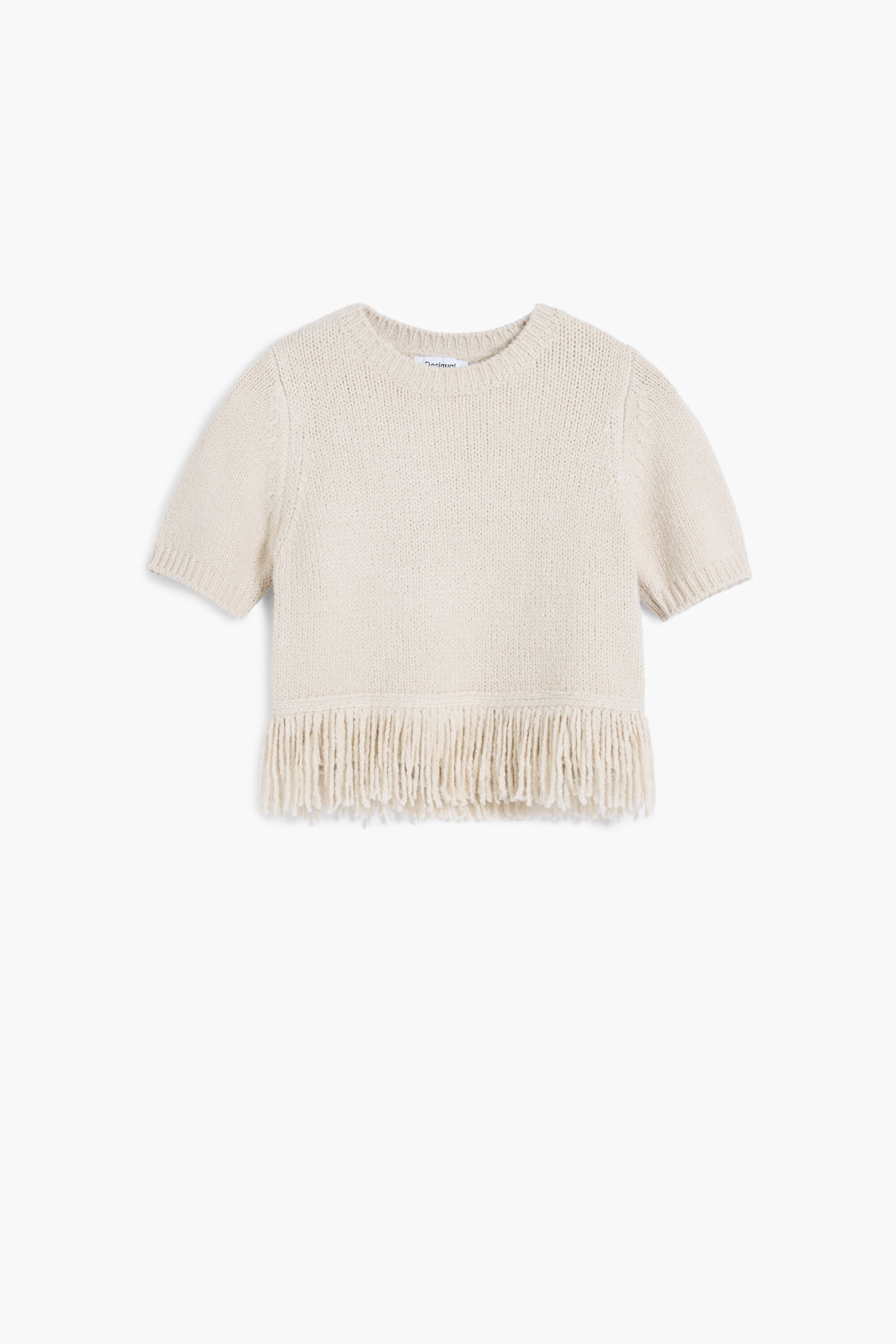 Desigual T-shirt met franjes van grof breisel